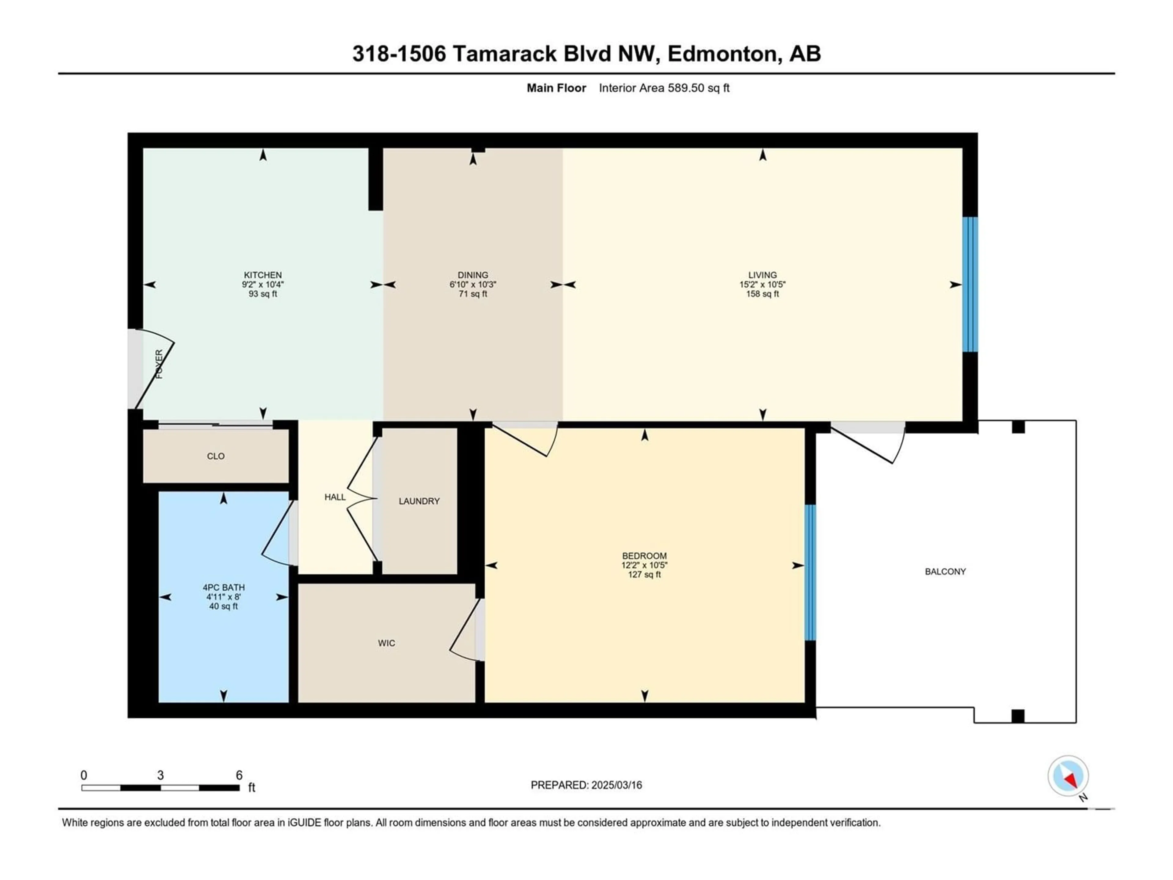 Floor plan for #318 - 1506 TAMARACK BV, Edmonton Alberta T6T2J5