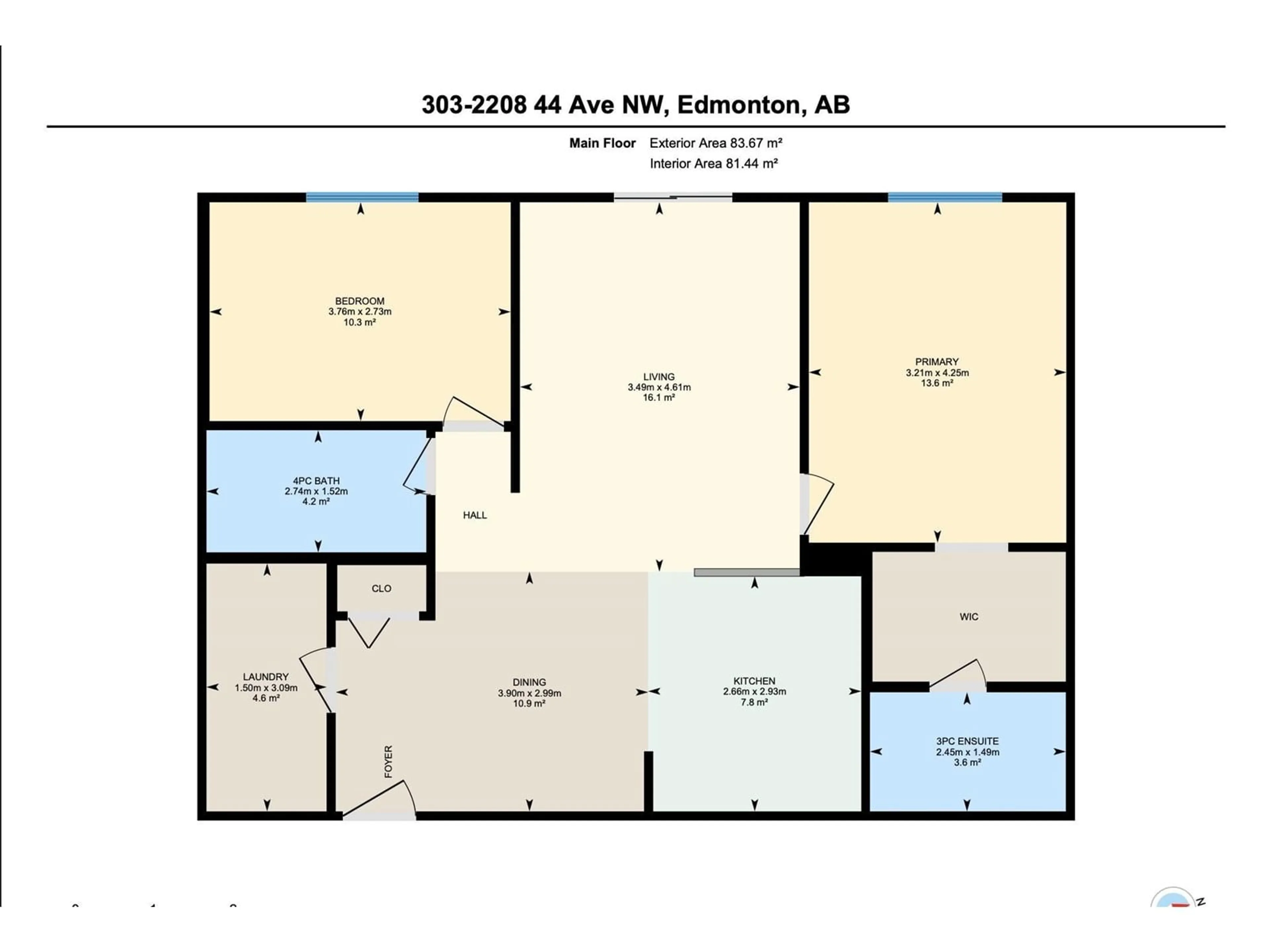 Floor plan for #303 - 2208 44 AV NW, Edmonton Alberta T6T0G6