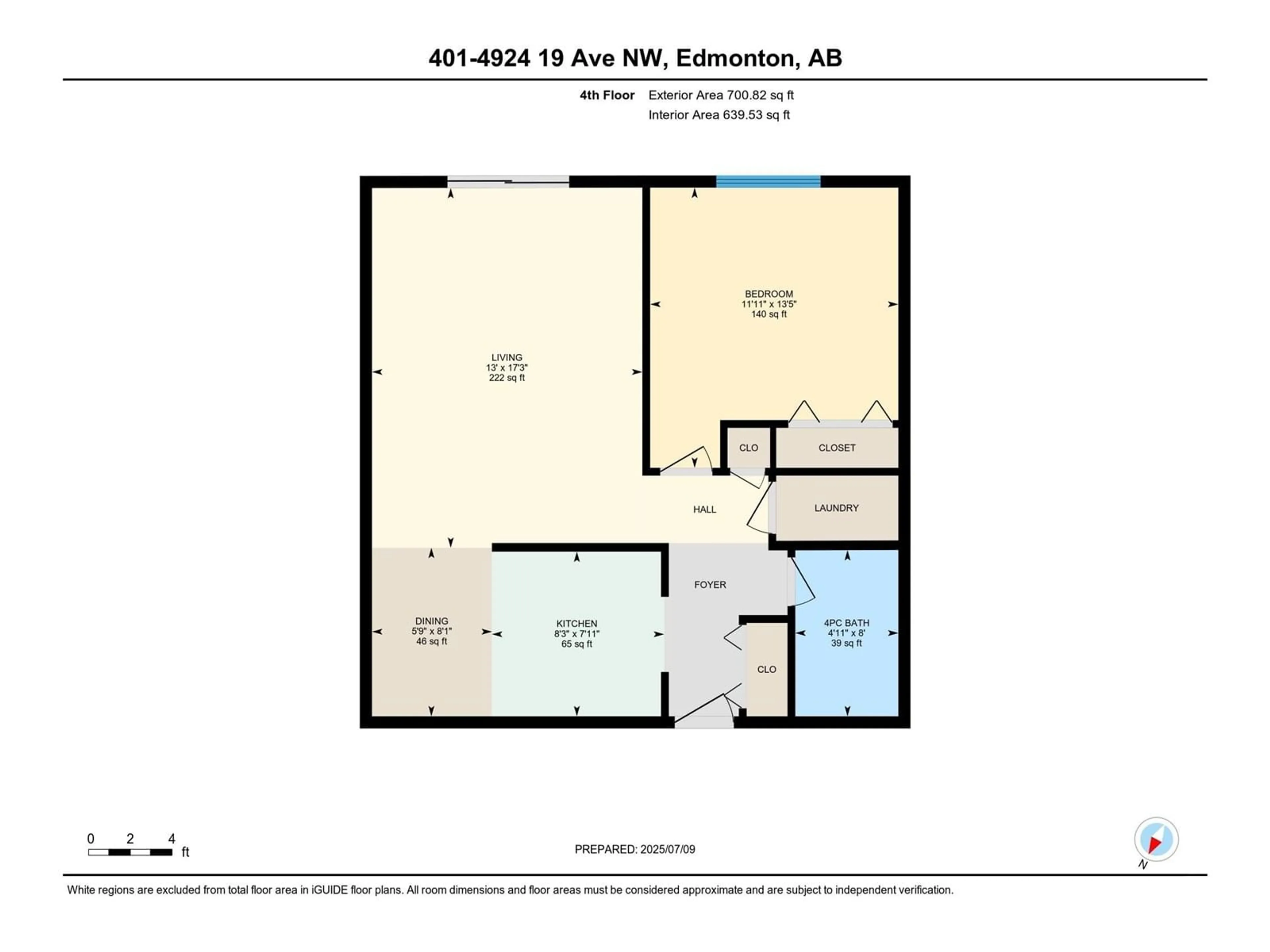 Floor plan for 401 - 4924 19 AV, Edmonton Alberta T6L4B5