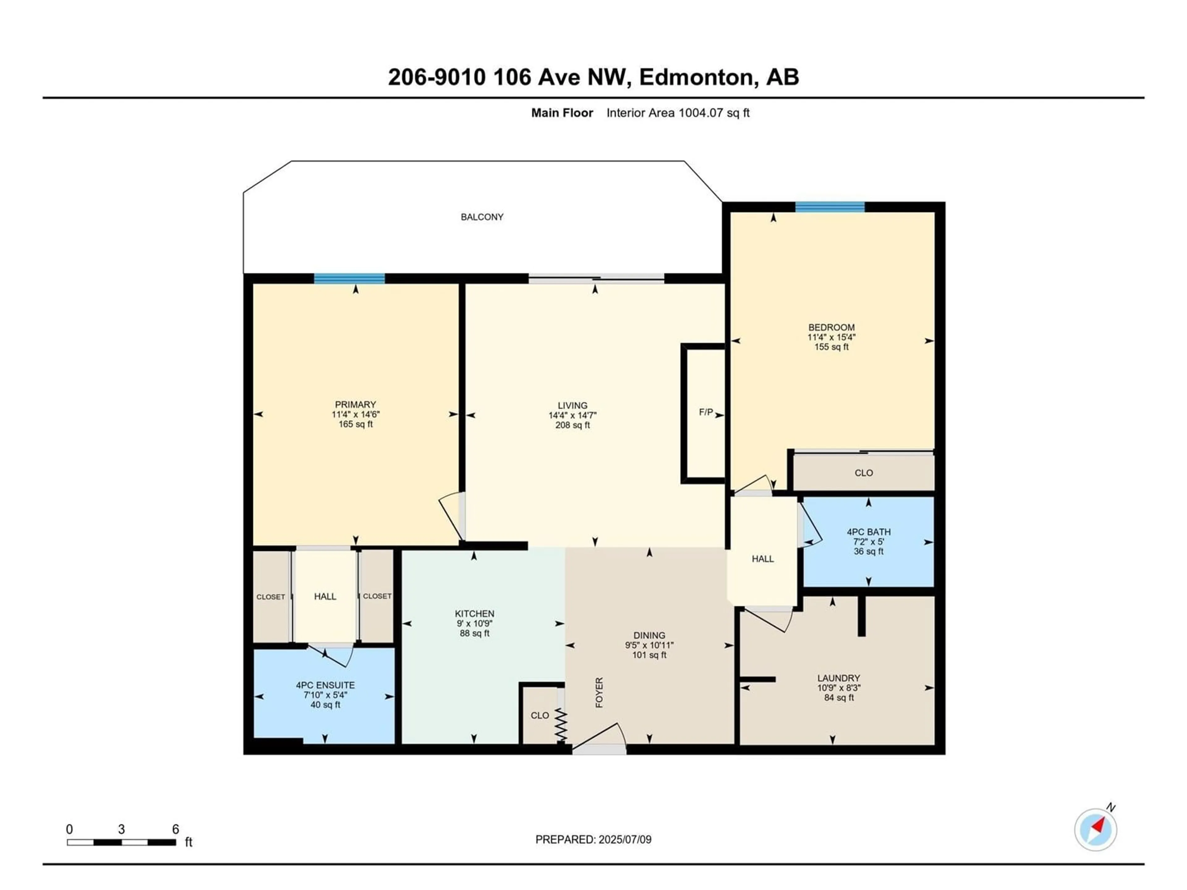 Floor plan for 206 - 9010 106 AV, Edmonton Alberta T5H4K3