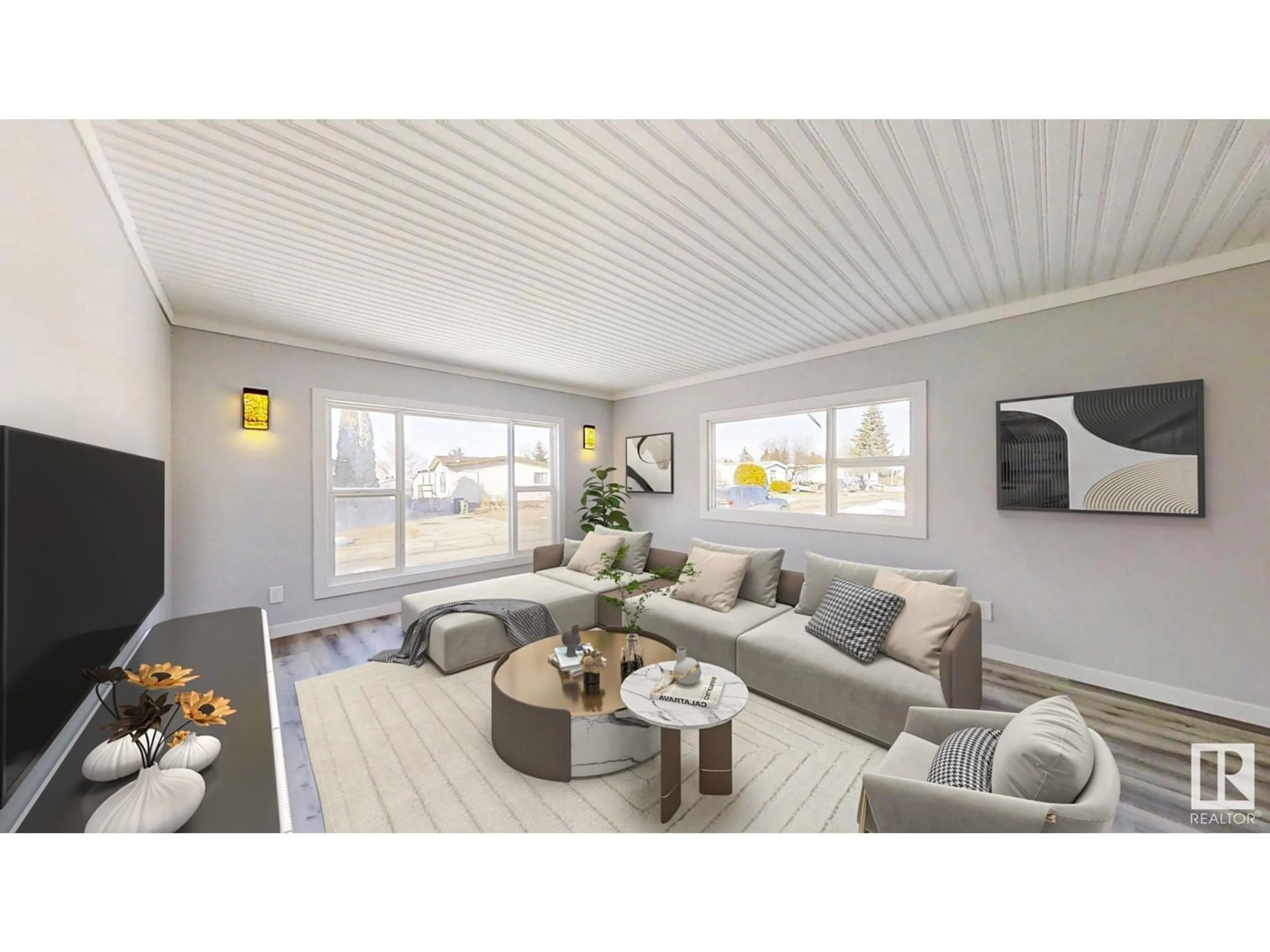 Living room with furniture, wood/laminate floor for 29 RIDGEWAY DR, Edmonton Alberta T6P1G4