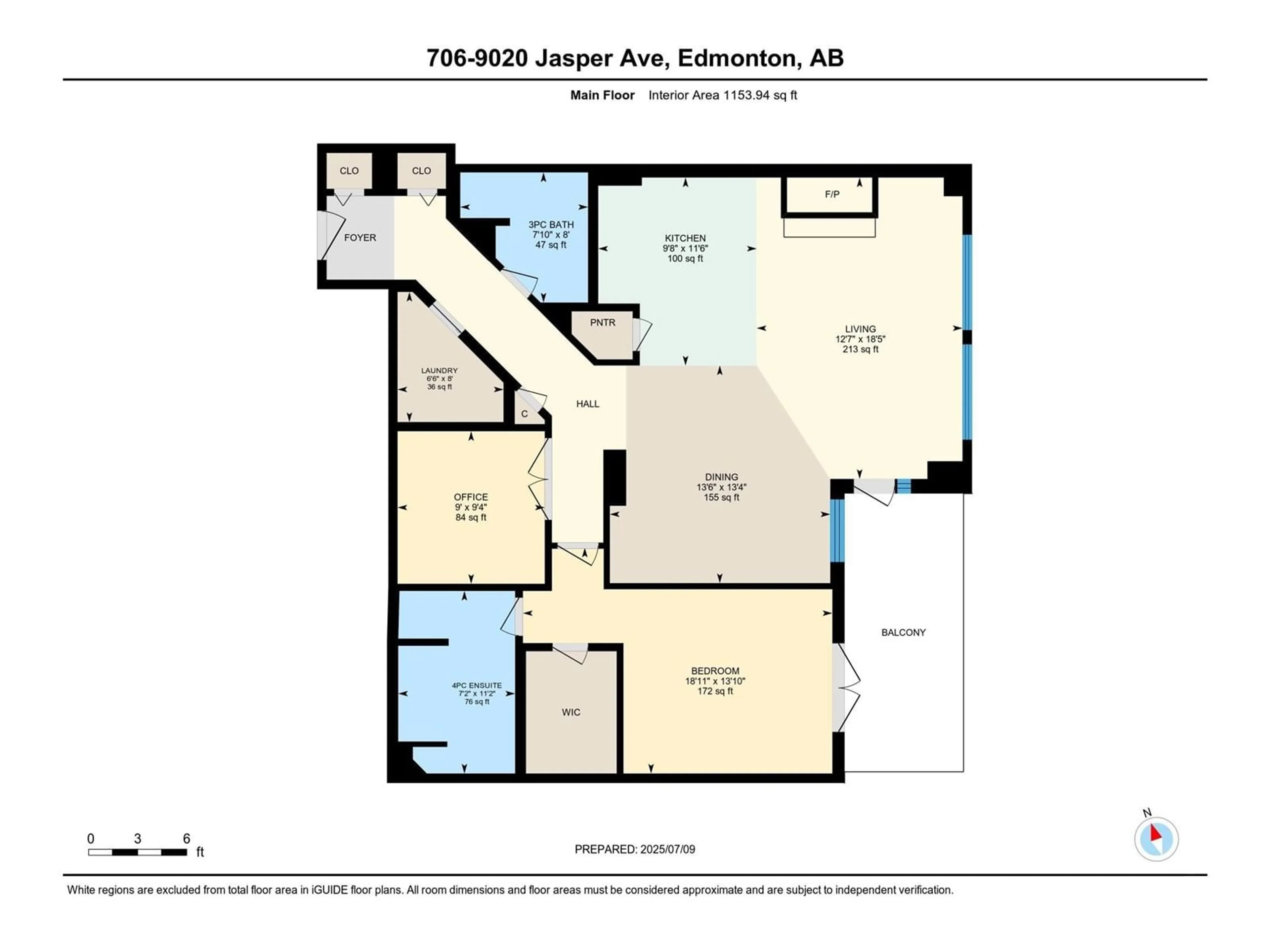 Floor plan for #706 - 9020 JASPER AV, Edmonton Alberta T5H3S8