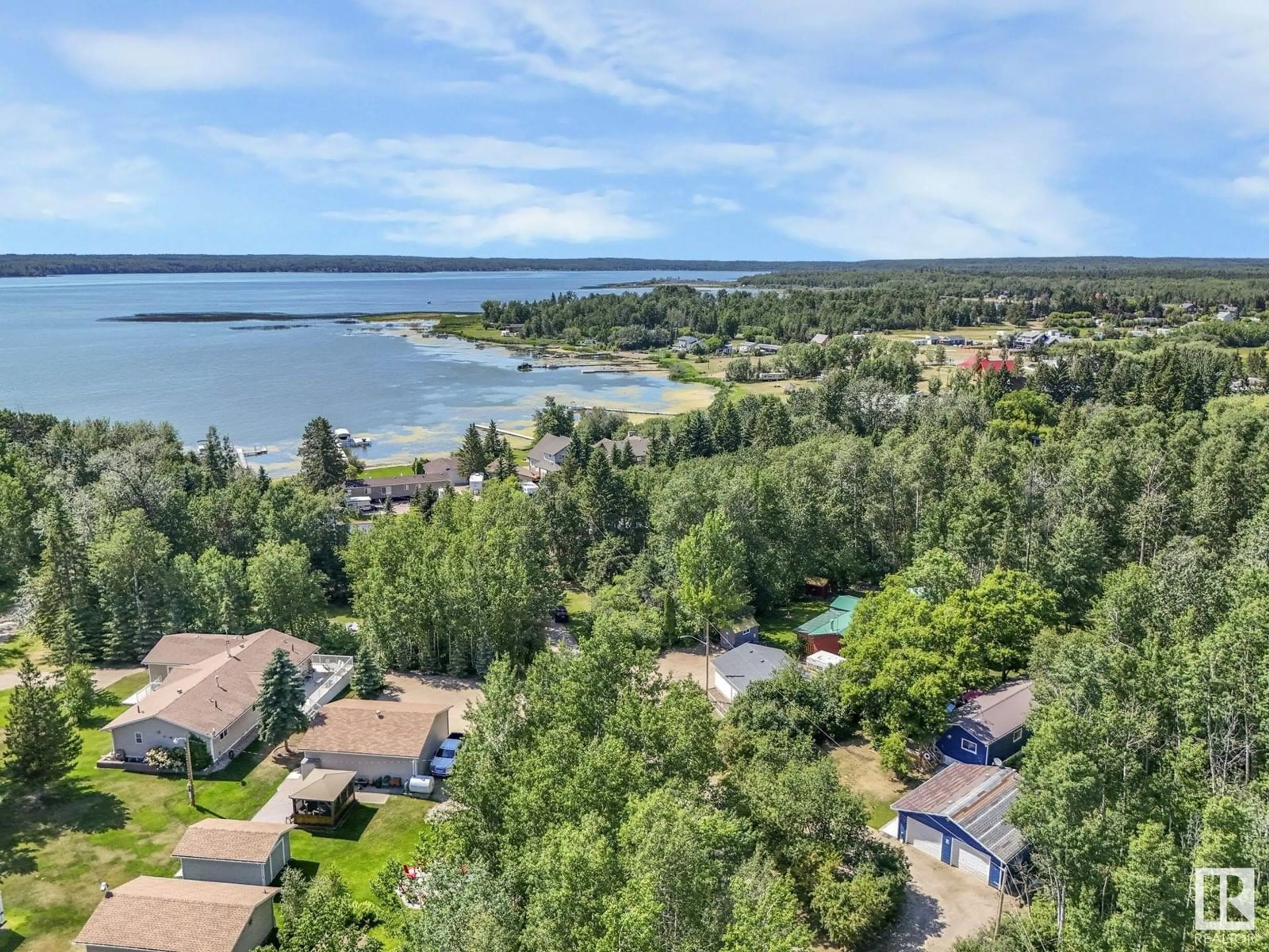 A pic from outside/outdoor area/front of a property/back of a property/a pic from drone, water/lake/river/ocean view for 304 57323 RGRD 30, Rural Barrhead County Alberta T7N1N4