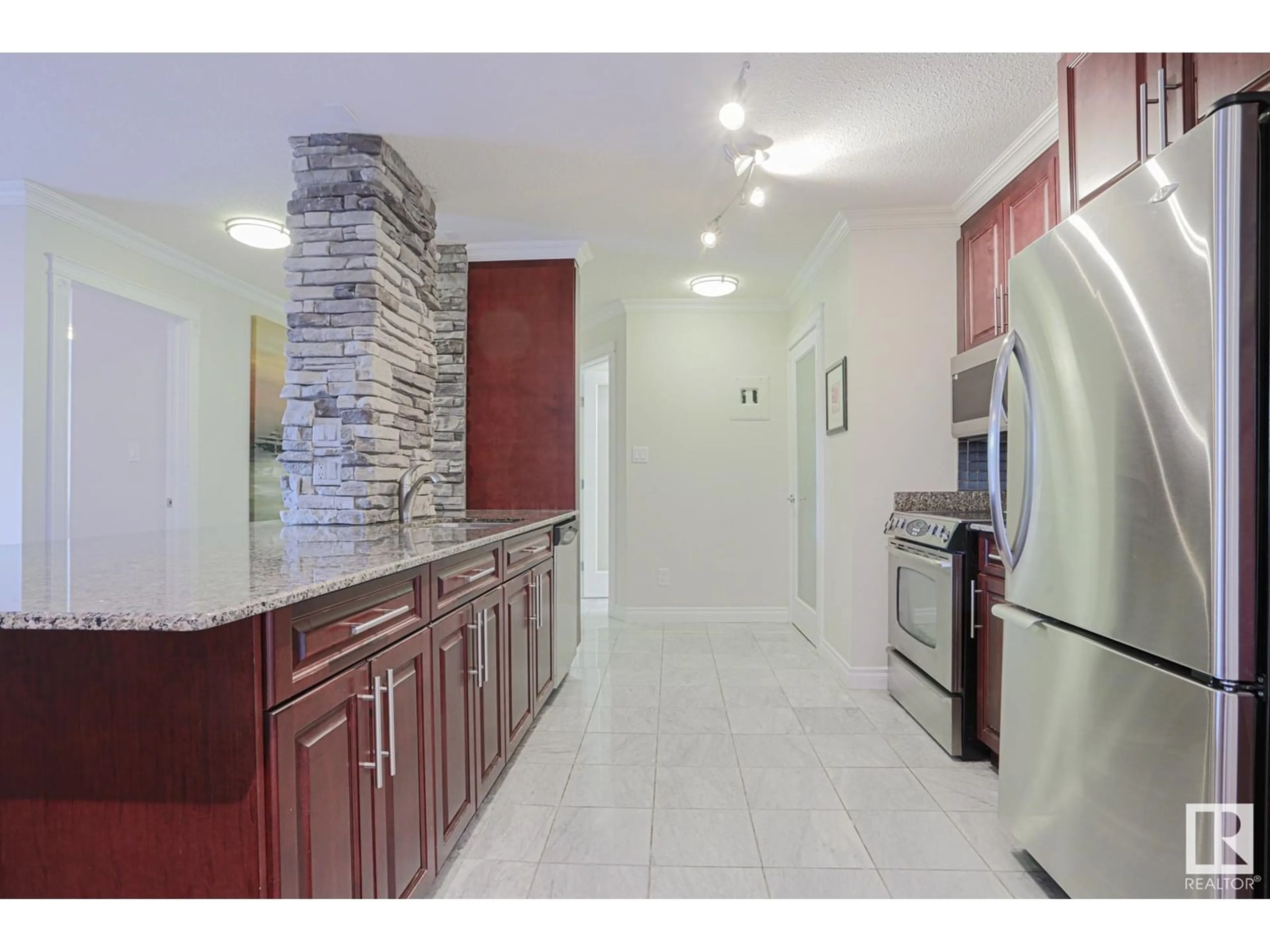 Open concept kitchen, ceramic/tile floor for 1407 - 10125 109 ST NW, Edmonton Alberta T5J3P1