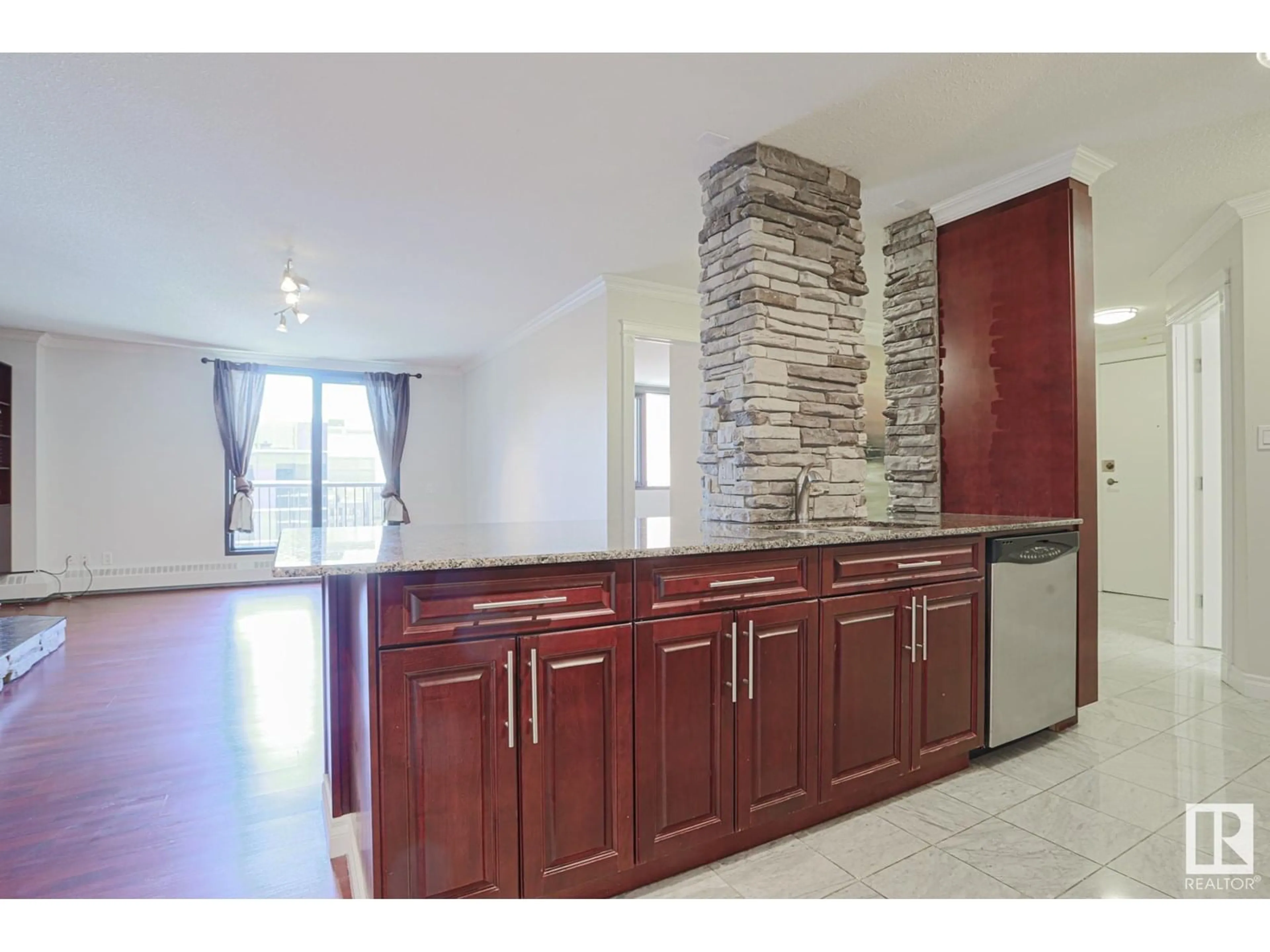 Open concept kitchen, ceramic/tile floor for 1407 - 10125 109 ST NW, Edmonton Alberta T5J3P1