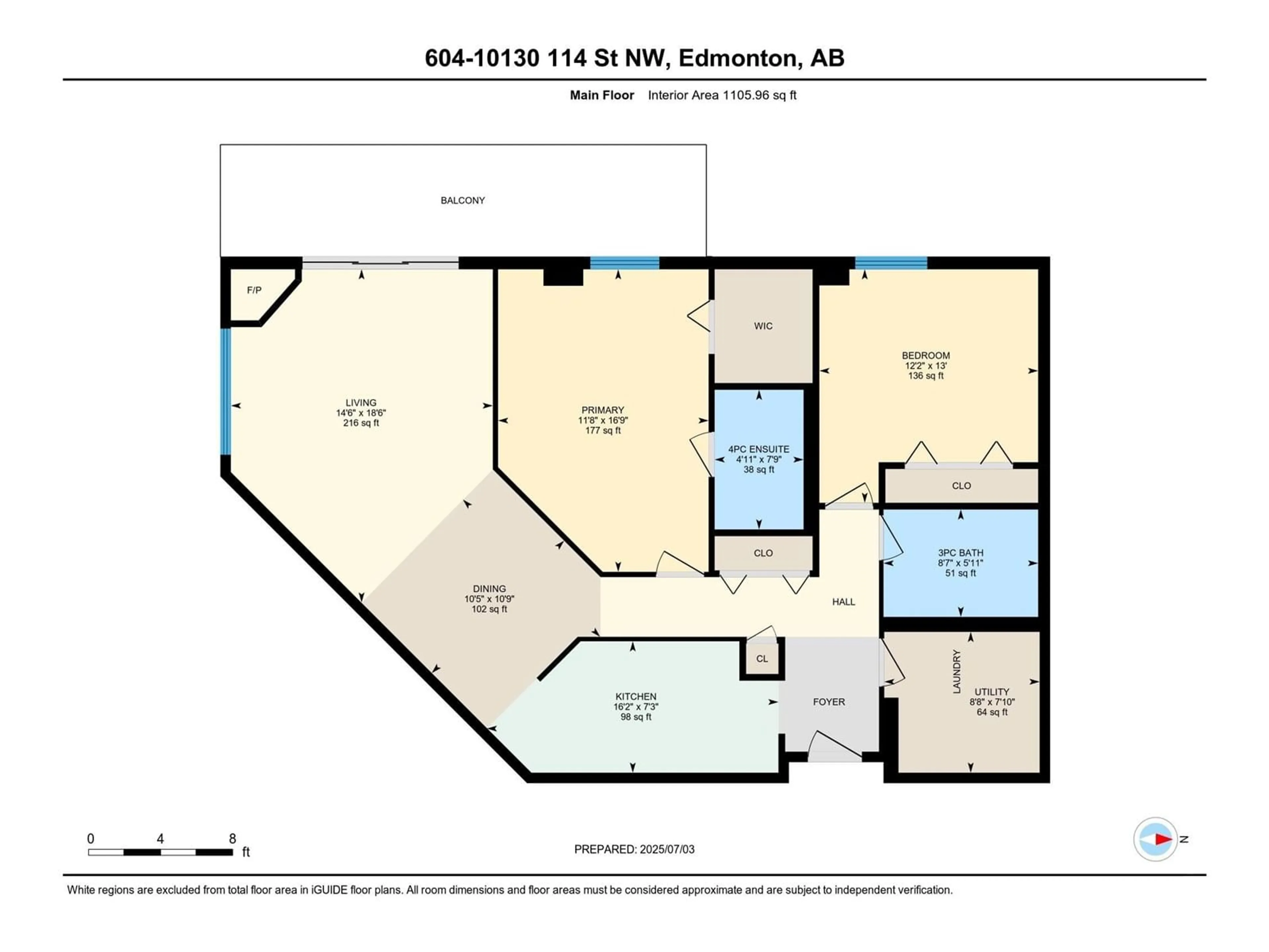 Floor plan for 604 - 10130 114 ST, Edmonton Alberta T5K2S6