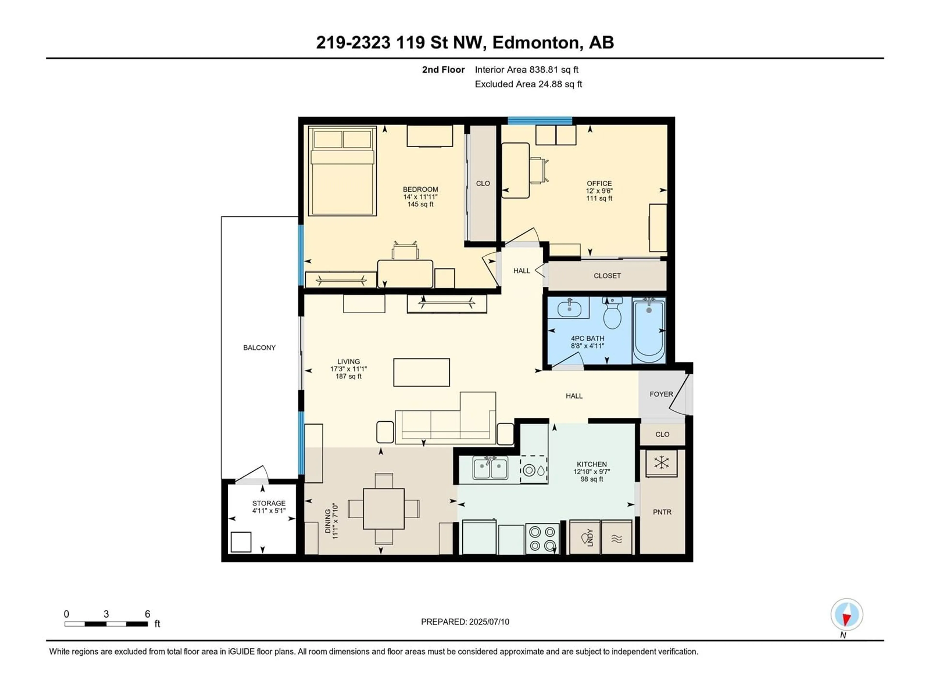 Floor plan for NW - 219 2323 119 ST, Edmonton Alberta T6J4E2