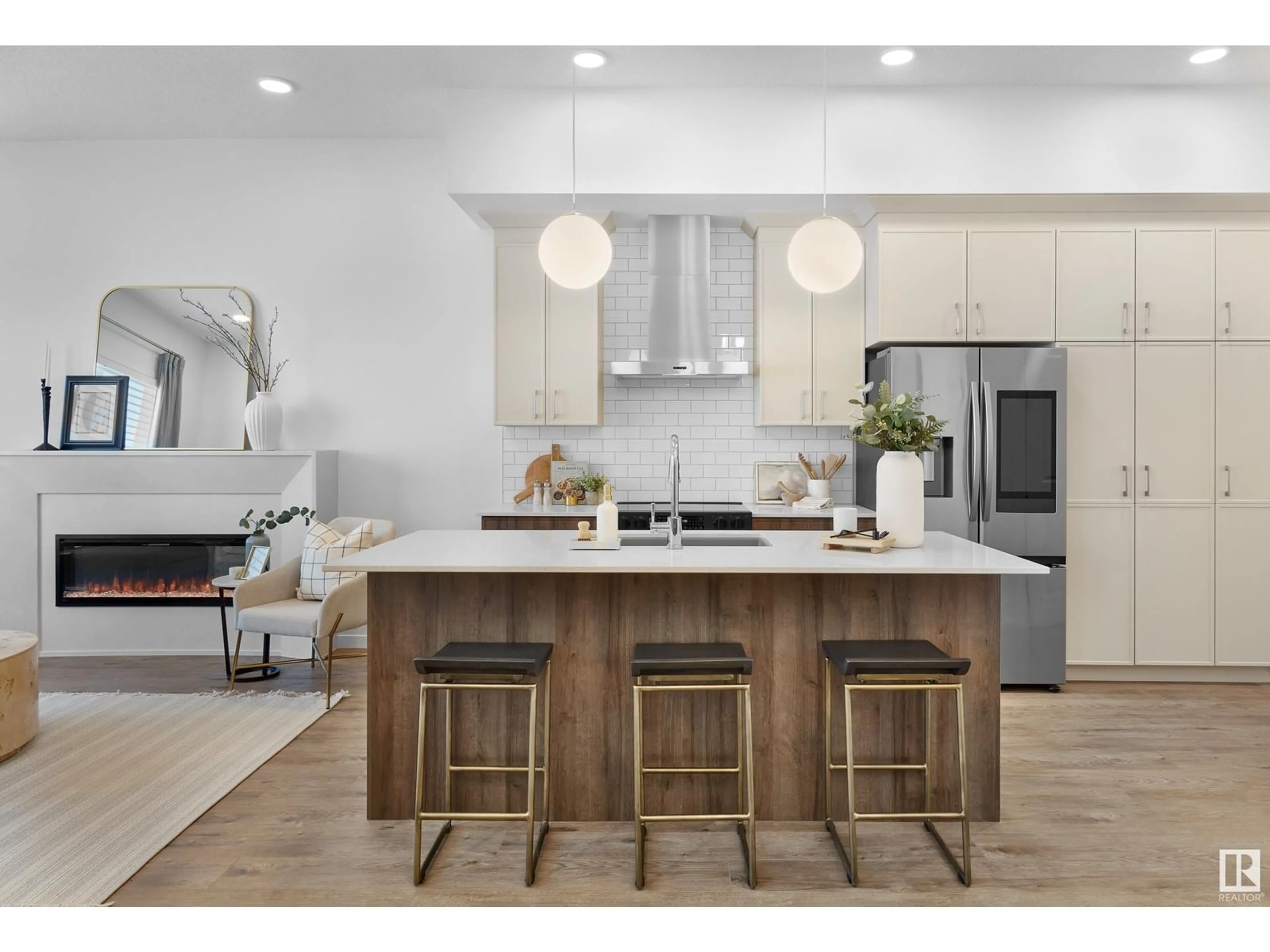 Open concept kitchen, wood/laminate floor for 3 DEER MEADOW CR, Fort Saskatchewan Alberta T8L0X9