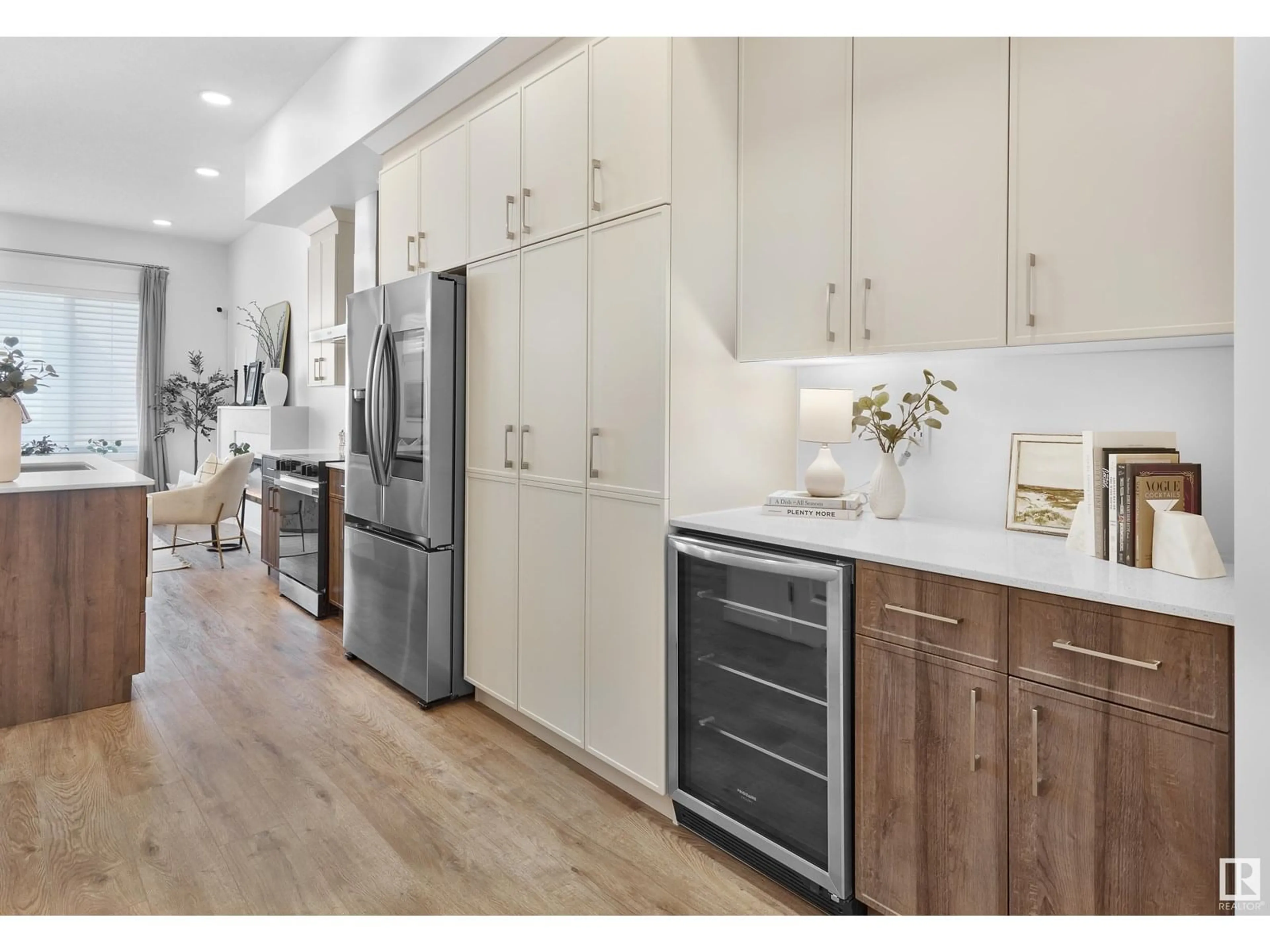 Open concept kitchen, wood/laminate floor for 3 DEER MEADOW CR, Fort Saskatchewan Alberta T8L0X9