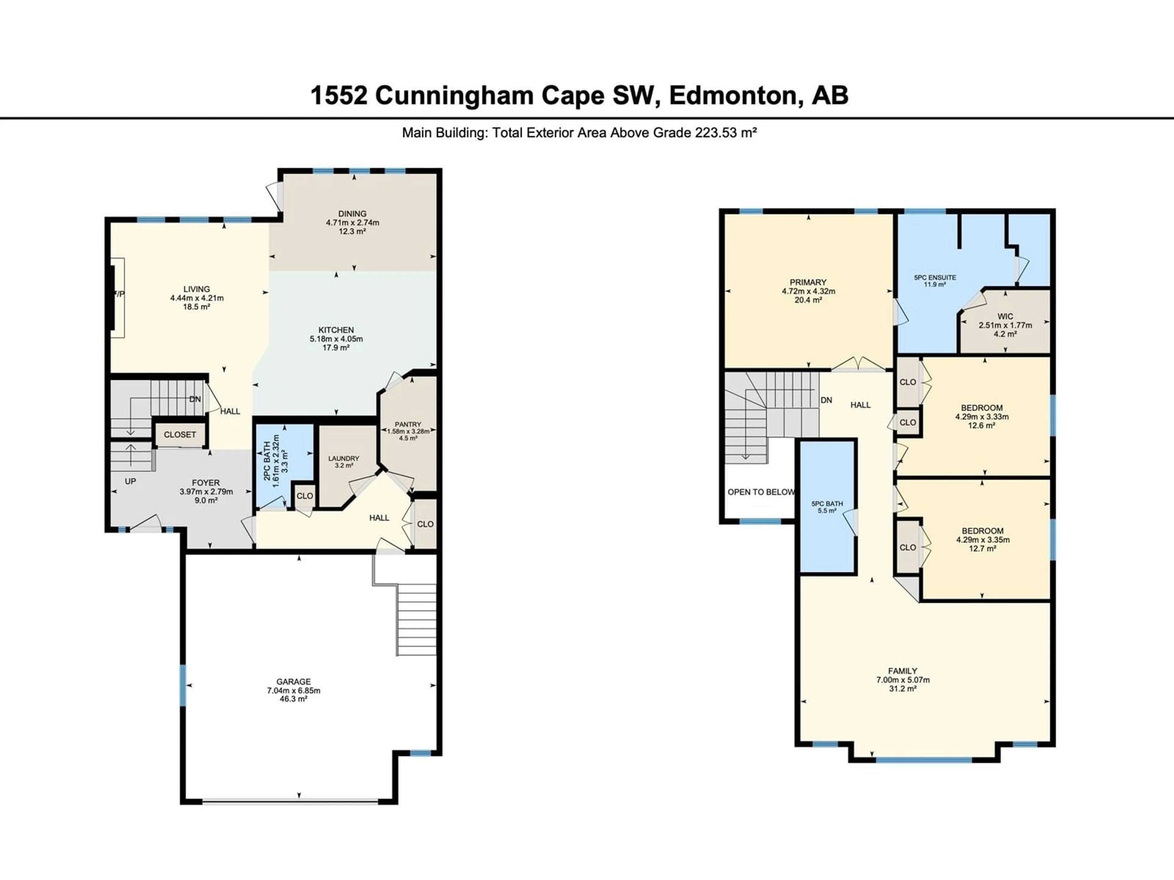 Floor plan for 1552 CUNNINGHAM CA SW, Edmonton Alberta T6W0Y3