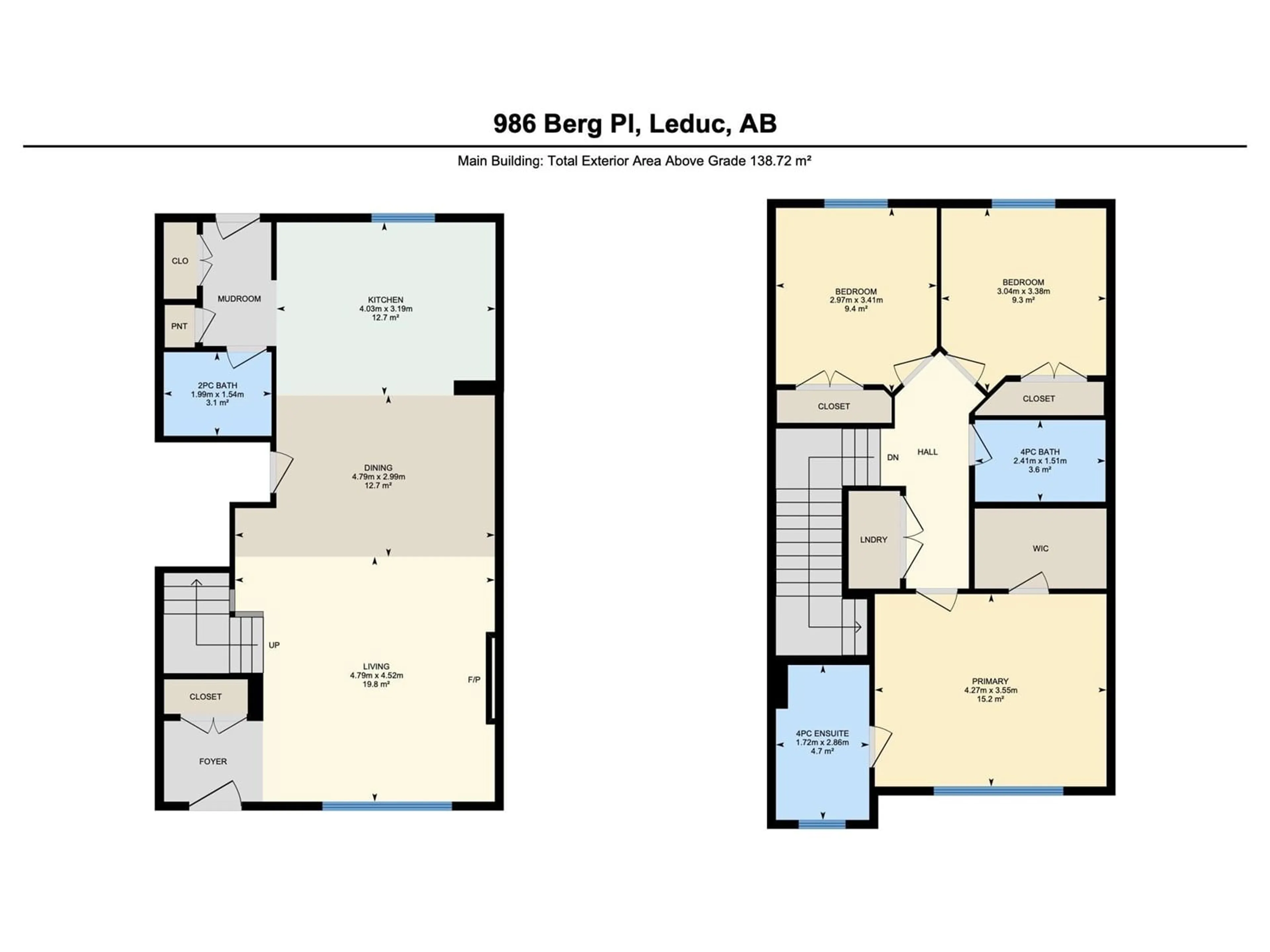 Floor plan for 986 BERG PL, Leduc Alberta T9E1L8