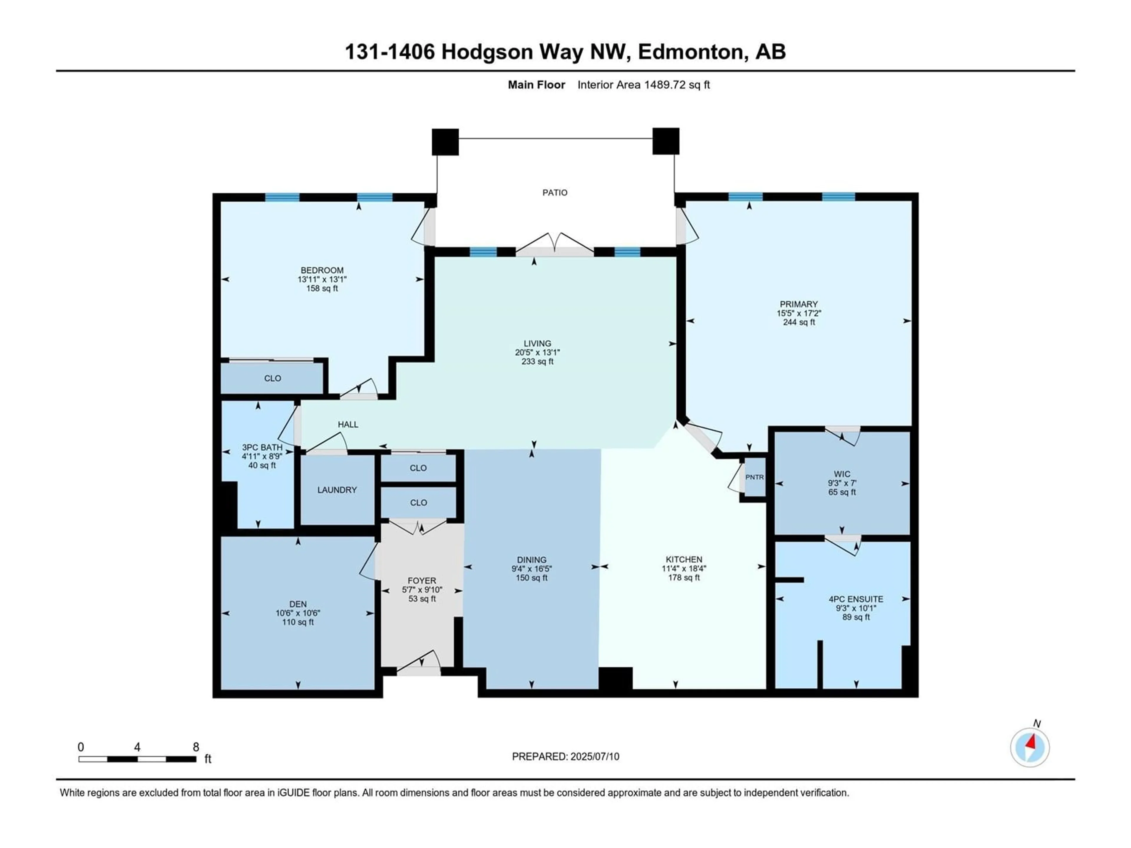 Floor plan for 131 - 1406 HODGSON WY, Edmonton Alberta T6R3K1
