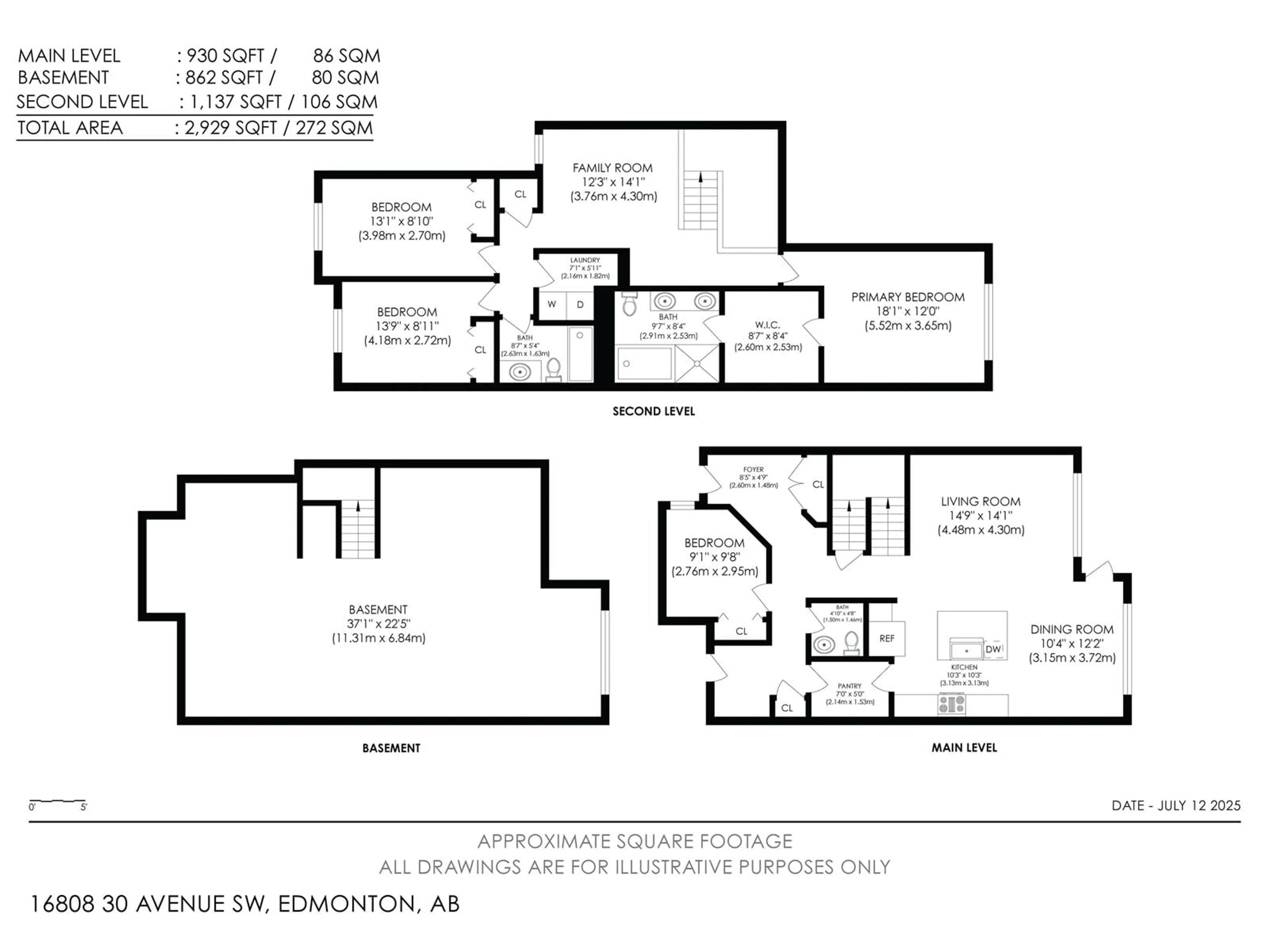 Floor plan for SW - 16808 30 AV, Edmonton Alberta T6W5A3