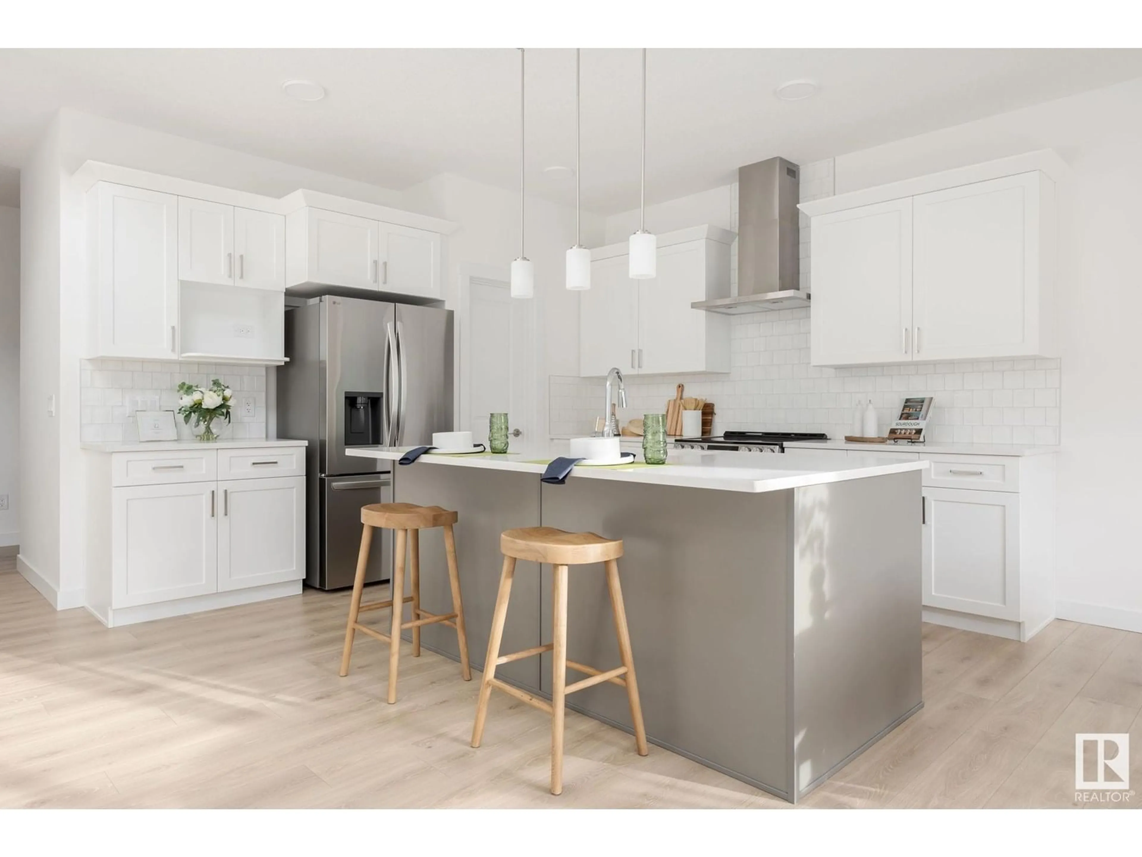 Open concept kitchen, wood/laminate floor for NW - 4019 208 ST, Edmonton Alberta T5Z0T8