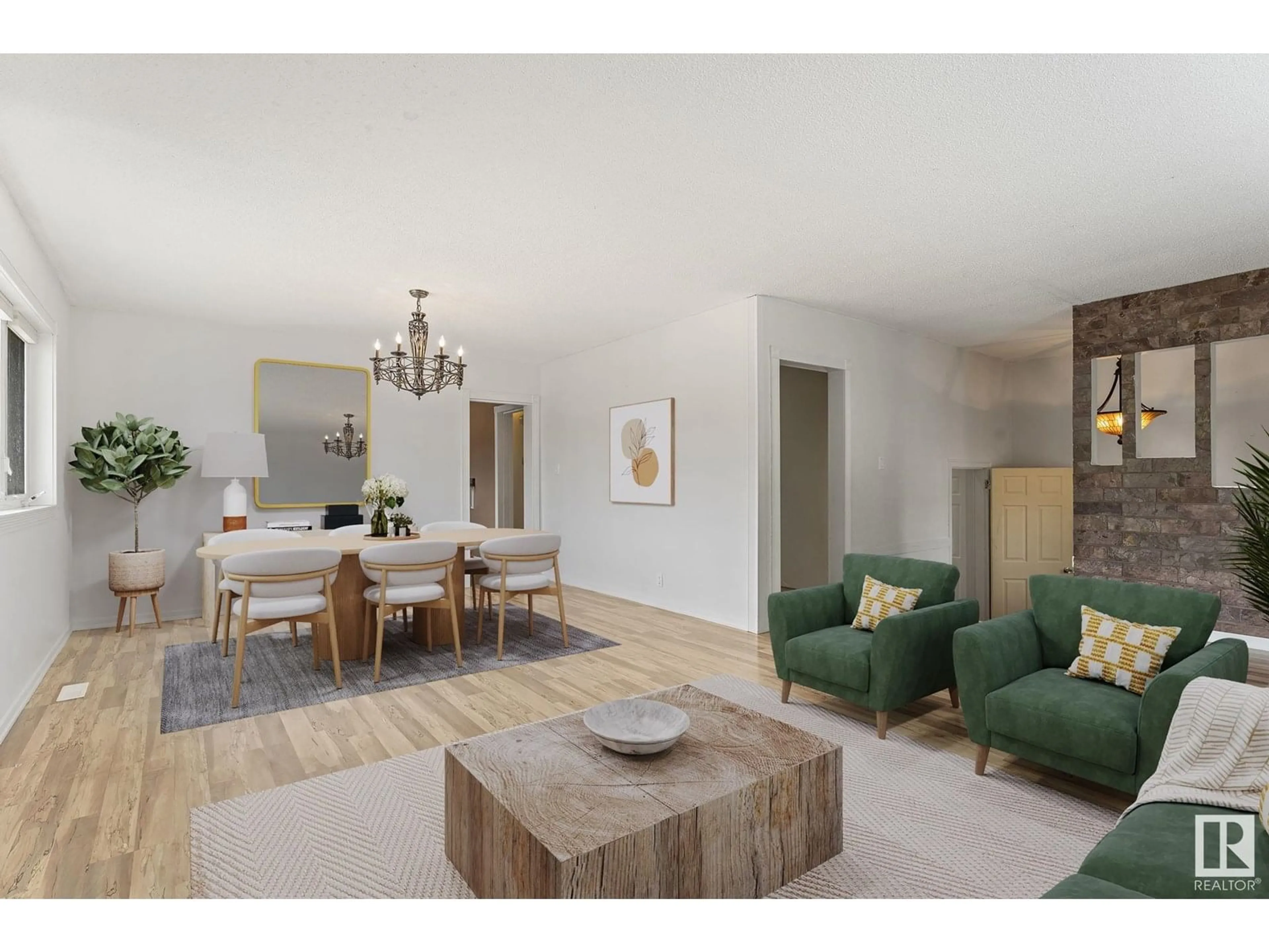 Living room with furniture, wood/laminate floor for 13220 95 ST, Edmonton Alberta T5E3Y4