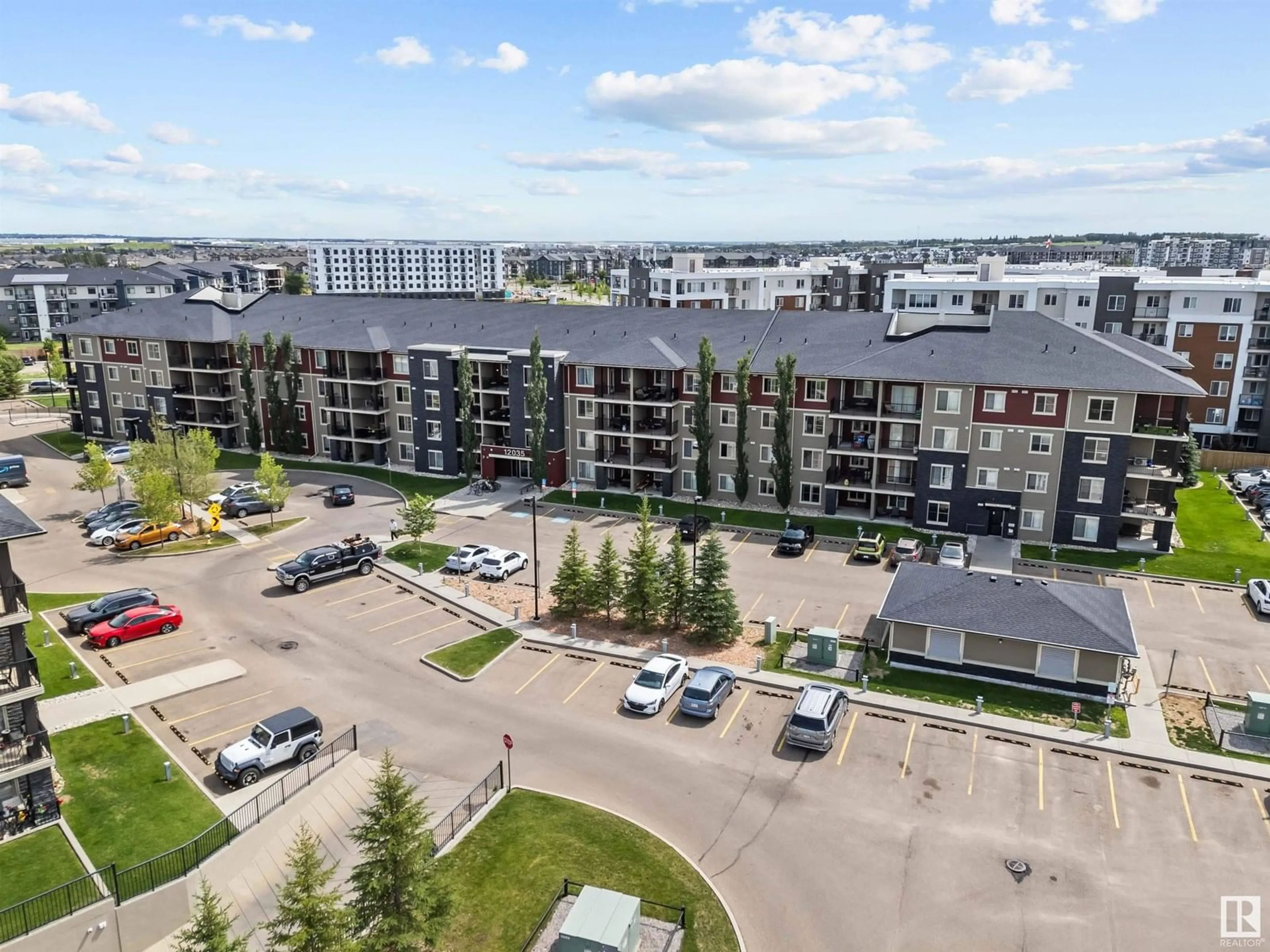 A pic from outside/outdoor area/front of a property/back of a property/a pic from drone, city buildings view from balcony for 403 - 12035 22 AV, Edmonton Alberta T6W2X9