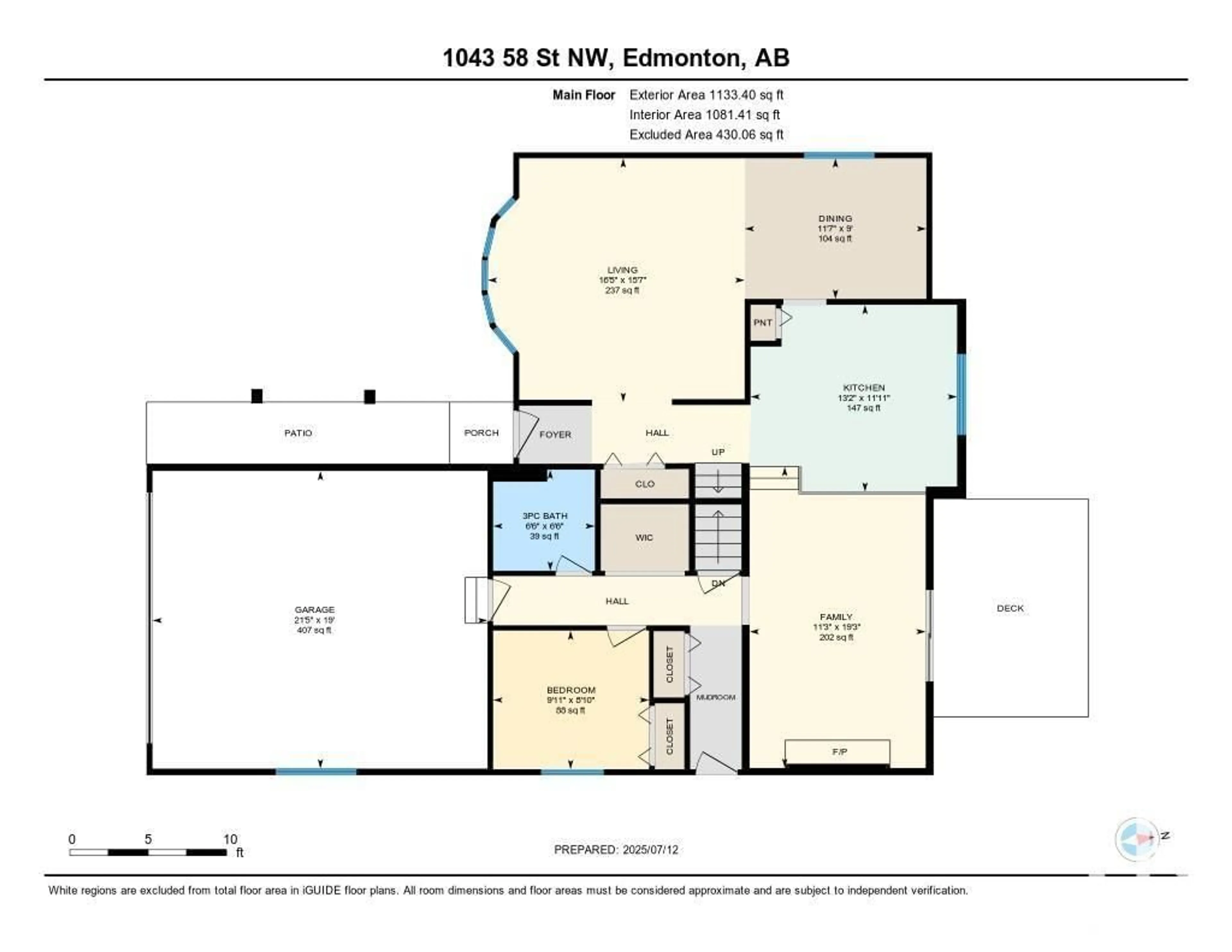 Floor plan for NW - 1043 58 ST, Edmonton Alberta T6L3W1