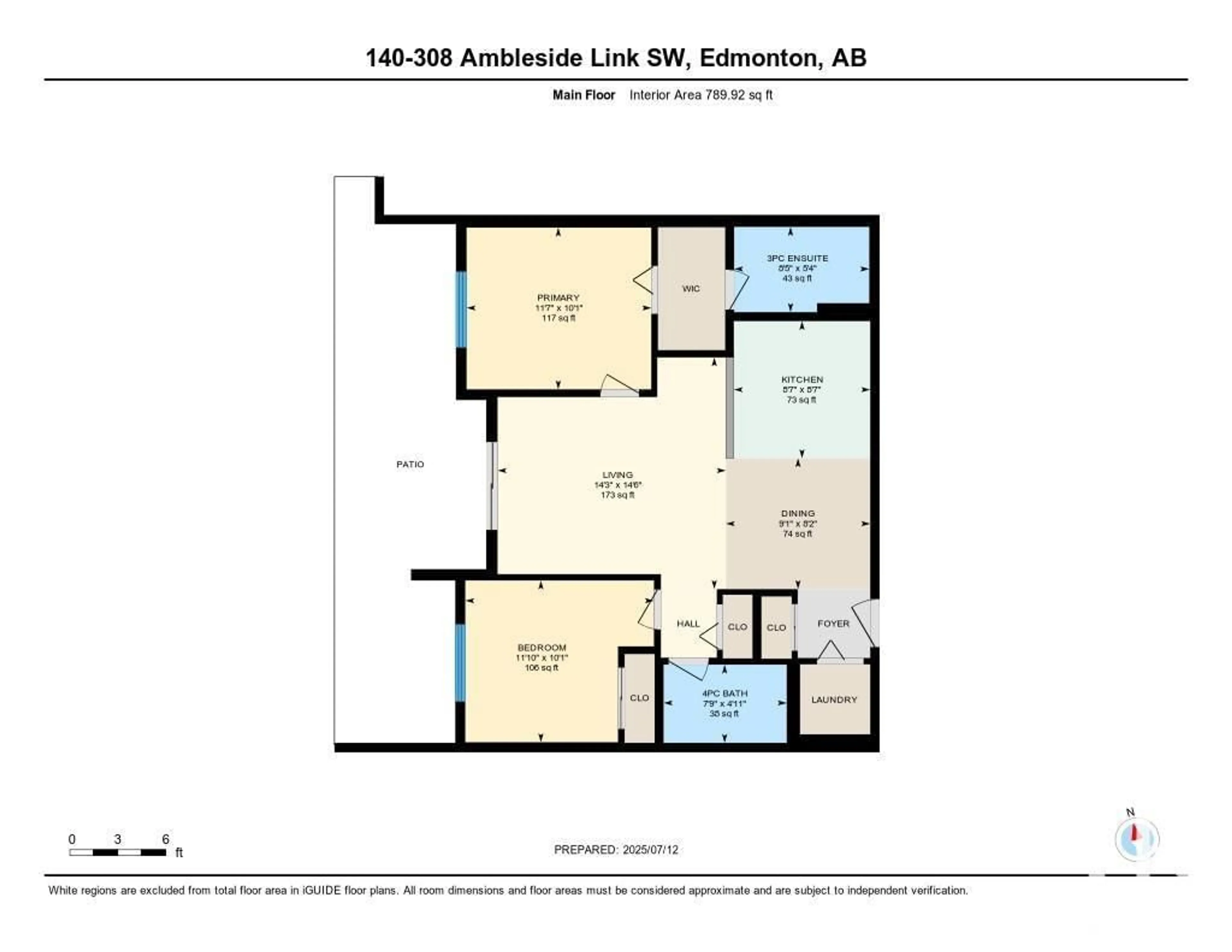 Floor plan for 308 - 140 AMBLESIDE LI SW, Edmonton Alberta T6W0V3