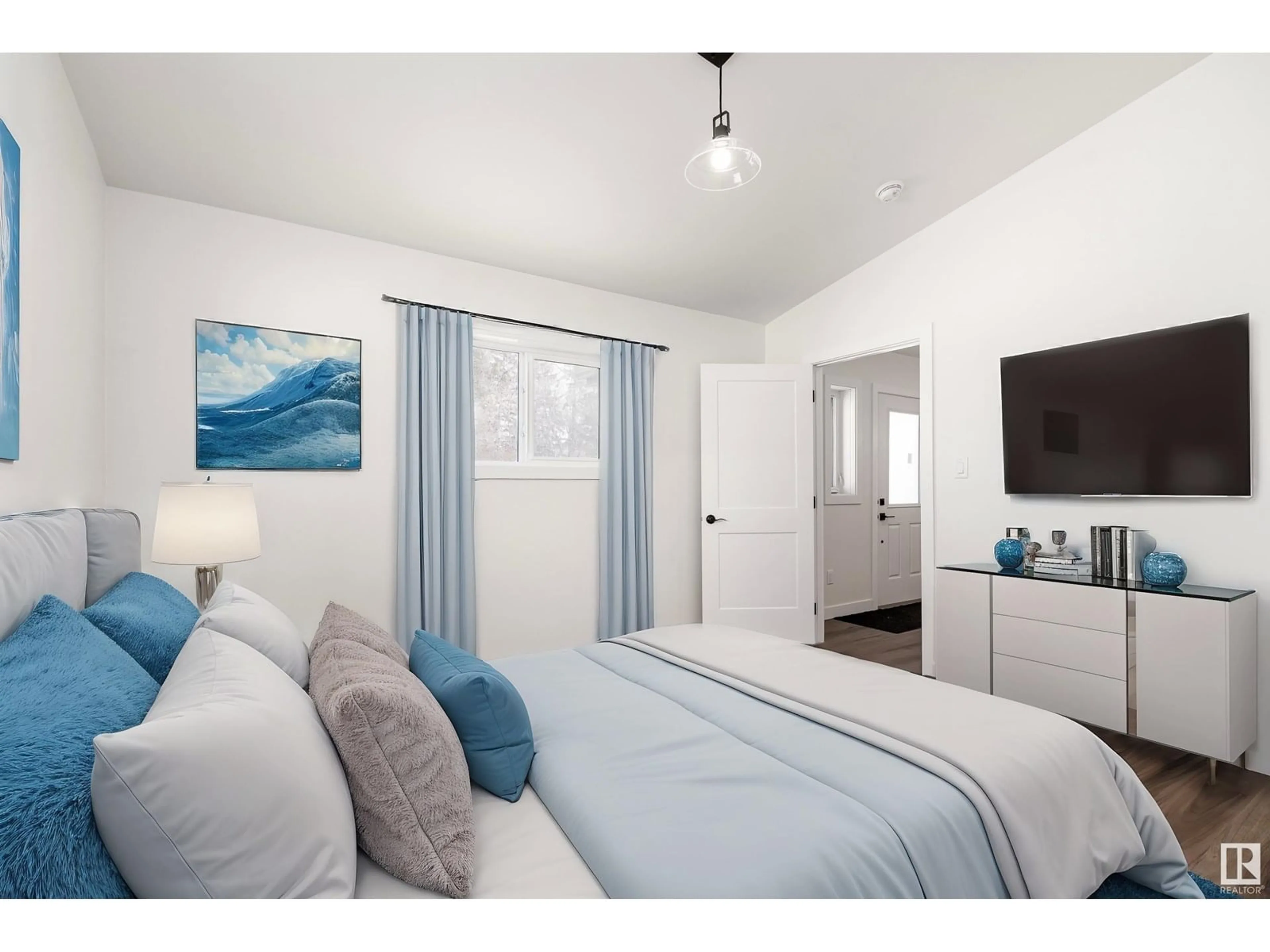 Bedroom with bed, wood/laminate floor for 21318 TWP 464, Rural Camrose County Alberta T0C0L0