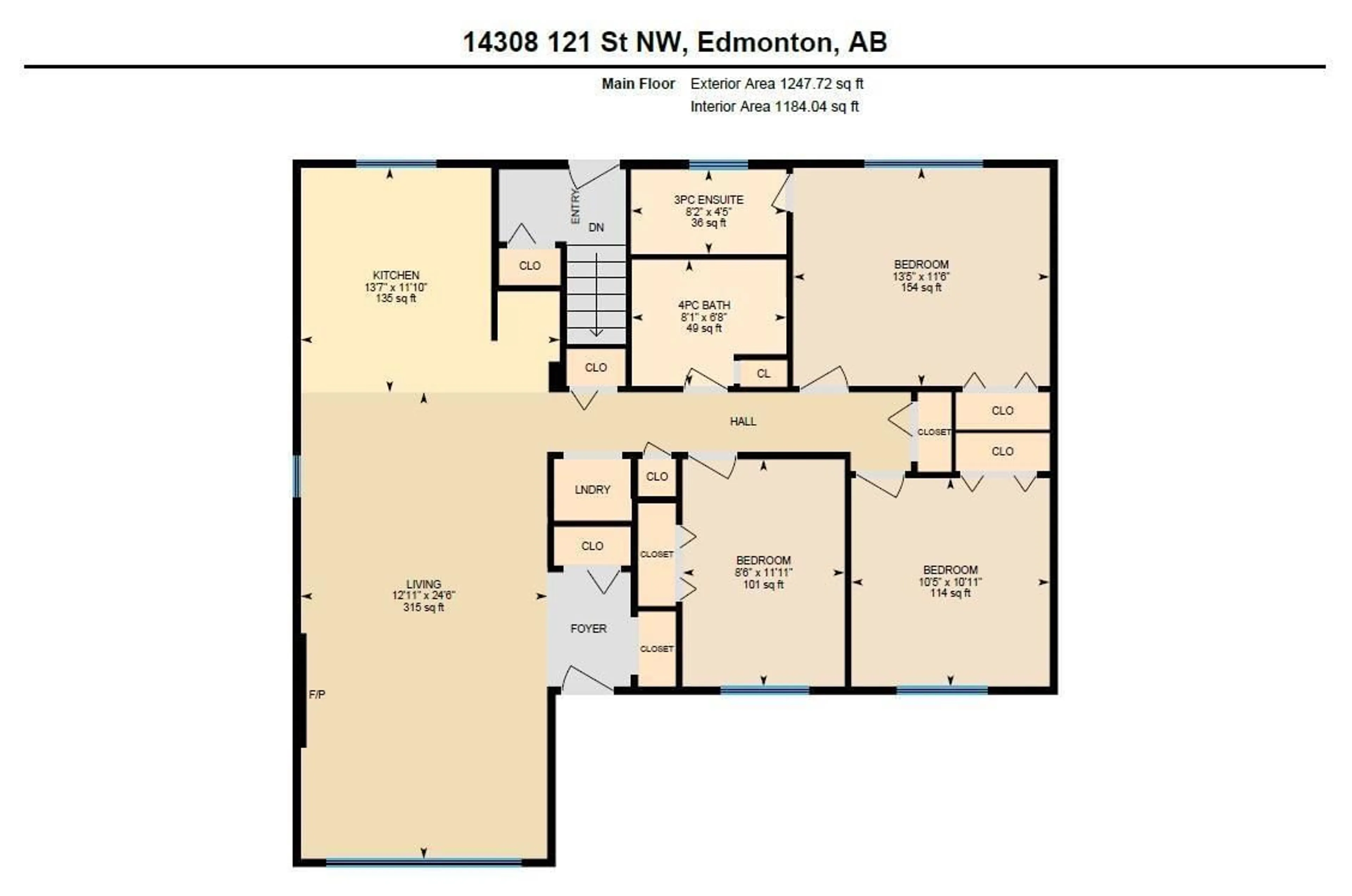 Floor plan for 14308 121 ST, Edmonton Alberta T5X3S4