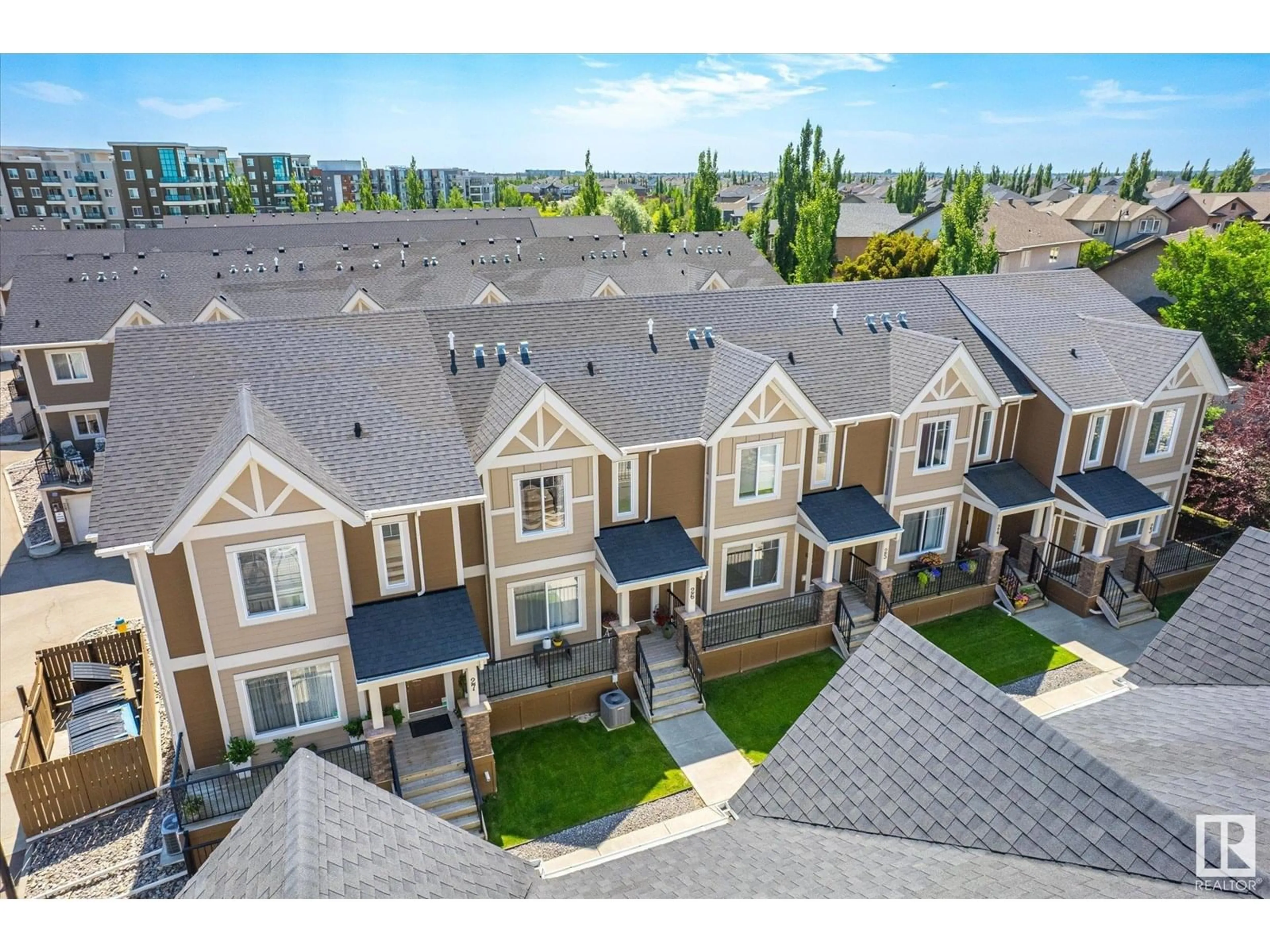 A pic from outside/outdoor area/front of a property/back of a property/a pic from drone, mountain view for 26 - 1150 WINDERMERE WY, Edmonton Alberta T6W2B6
