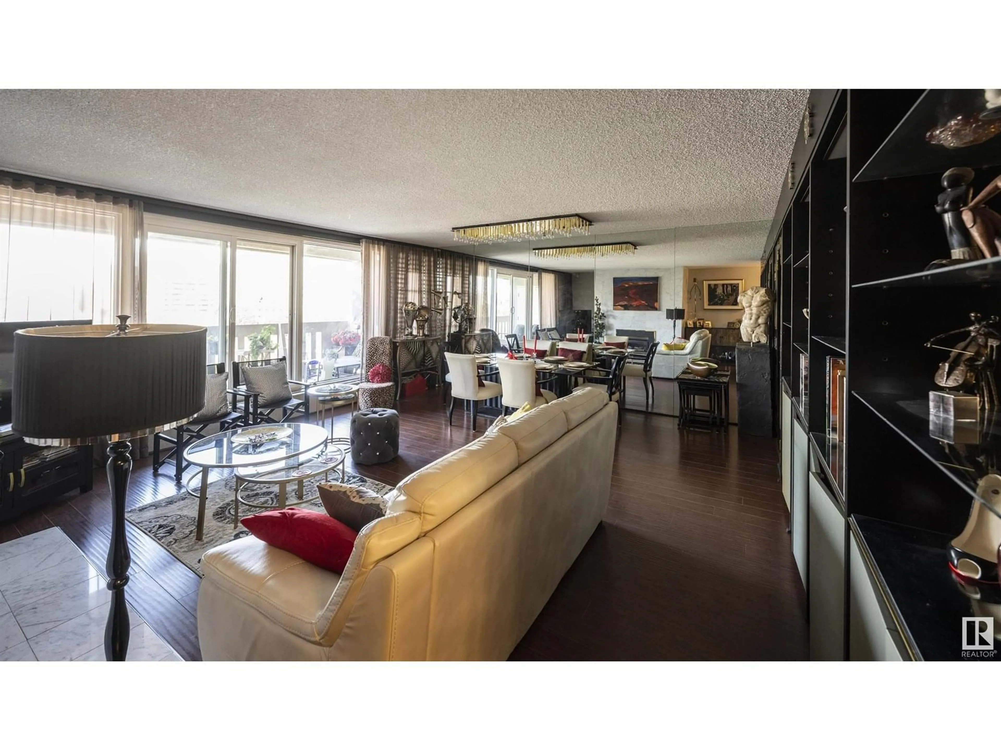 Living room with furniture, wood/laminate floor for #701 - 9809 110 ST, Edmonton Alberta T5K2J9