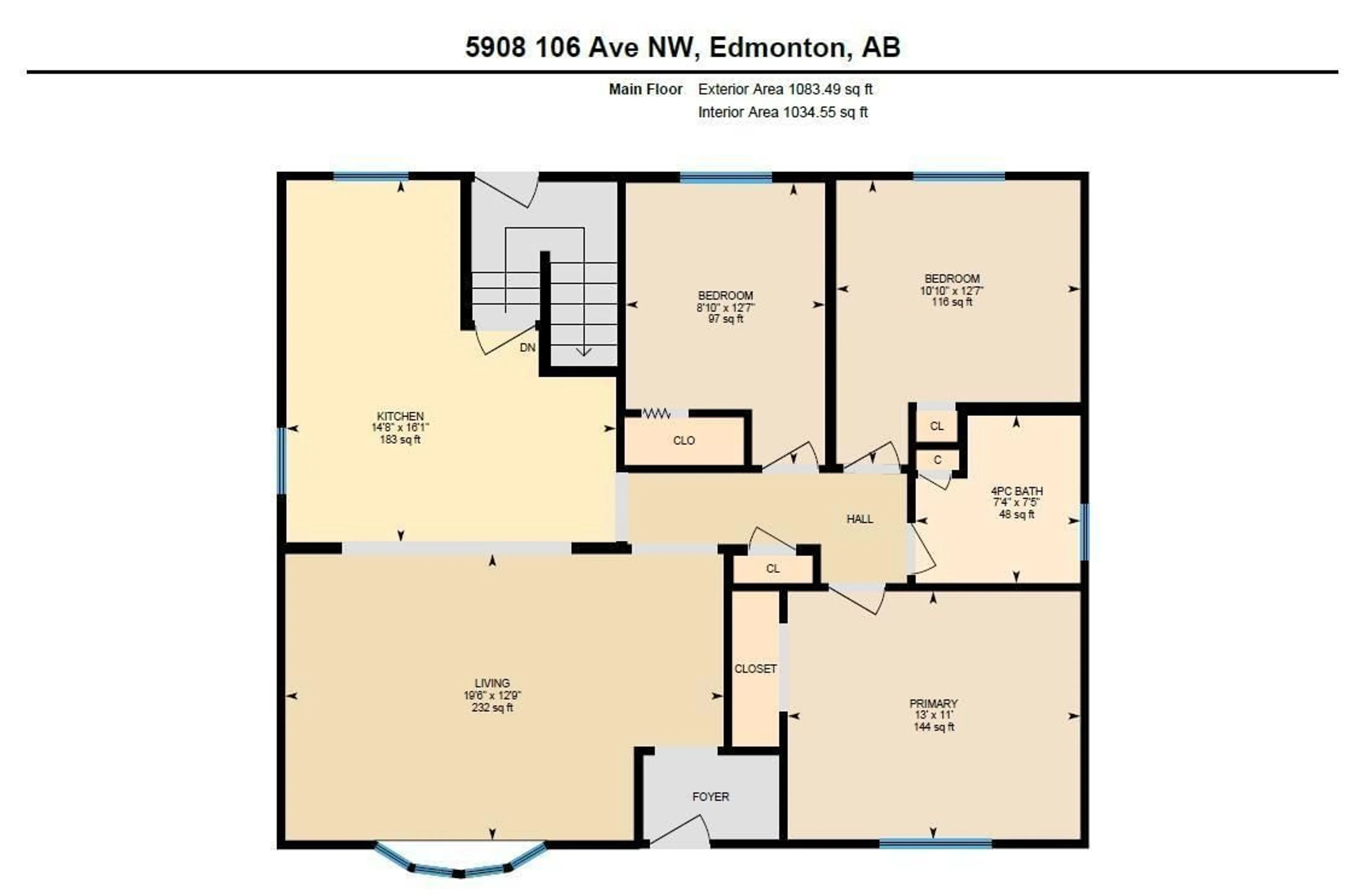 Floor plan for 5908 106 AV, Edmonton Alberta T6A1G5