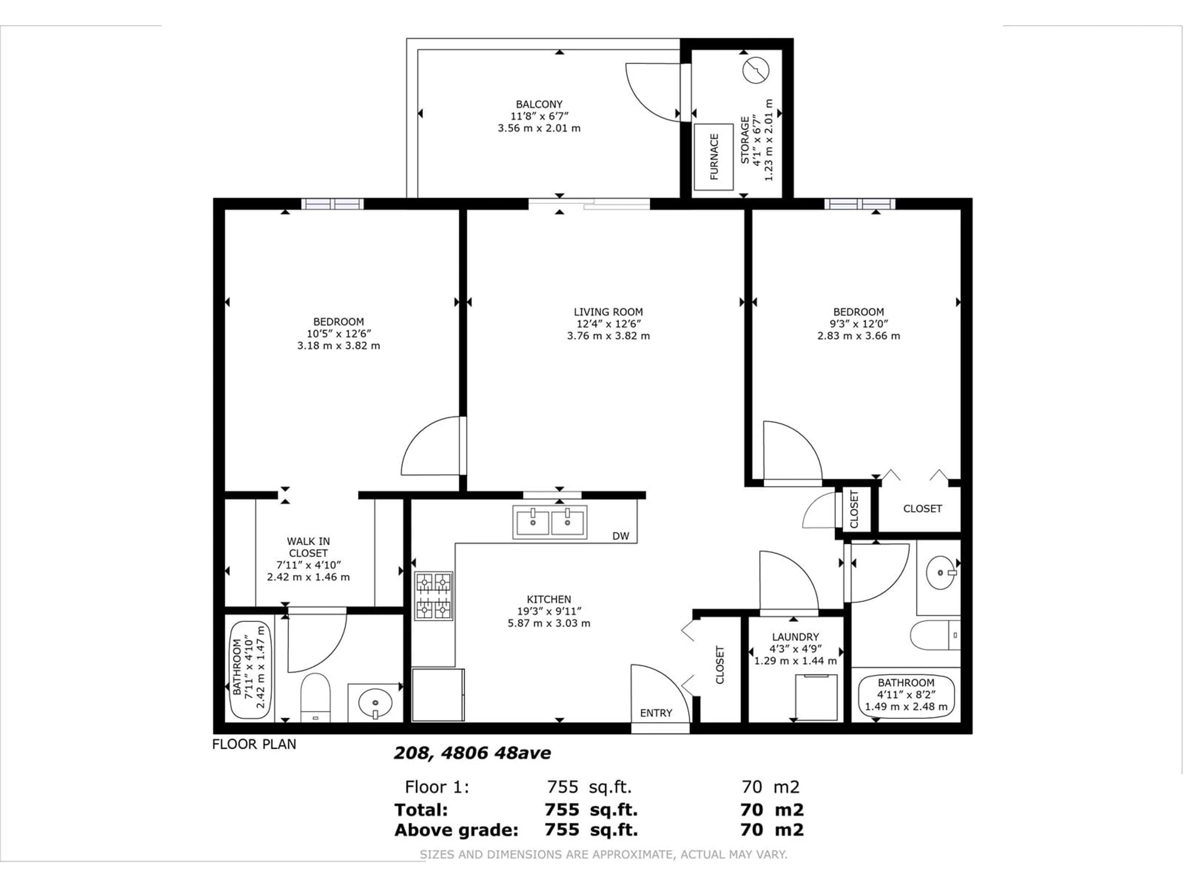 Floor plan for 208 - 4806 48 AV, Leduc Alberta T9E8S2