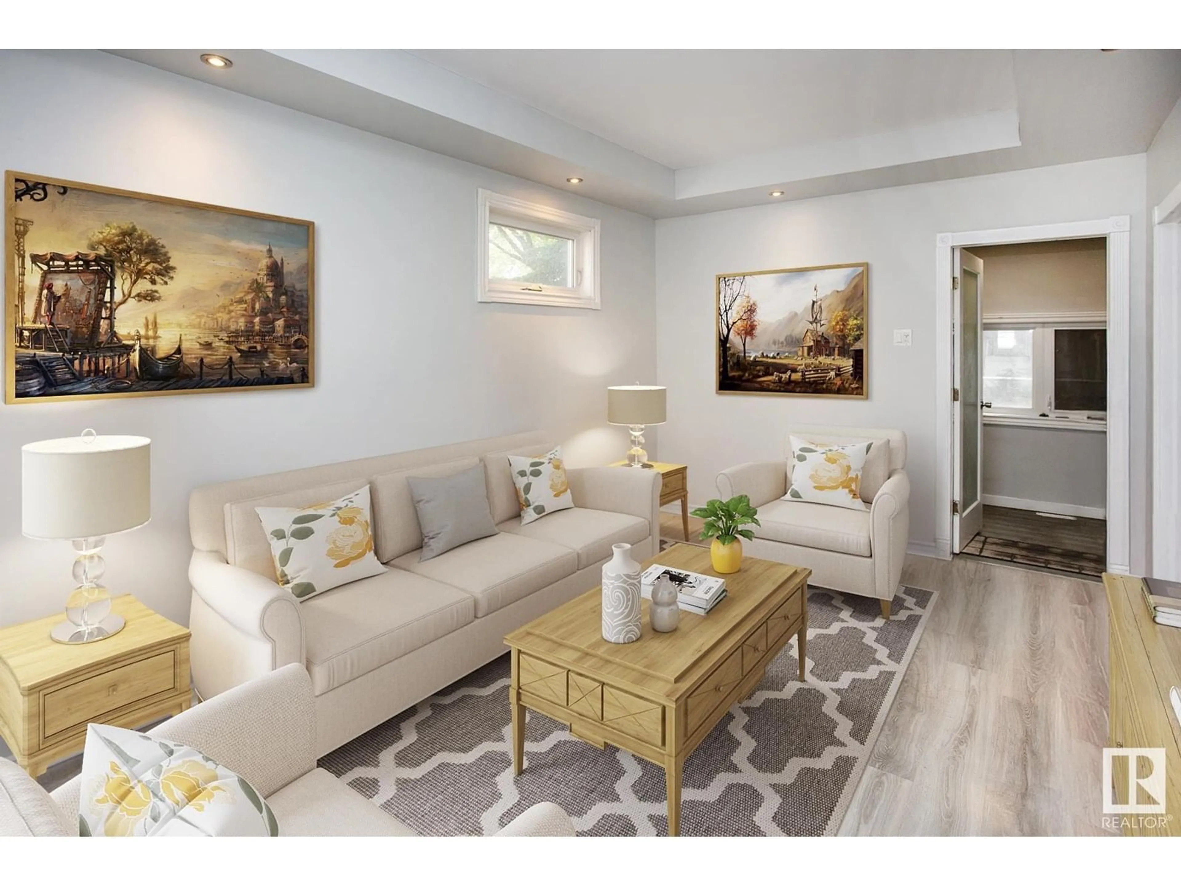 Living room with furniture, wood/laminate floor for 11536 83 ST, Edmonton Alberta T5B2Y5