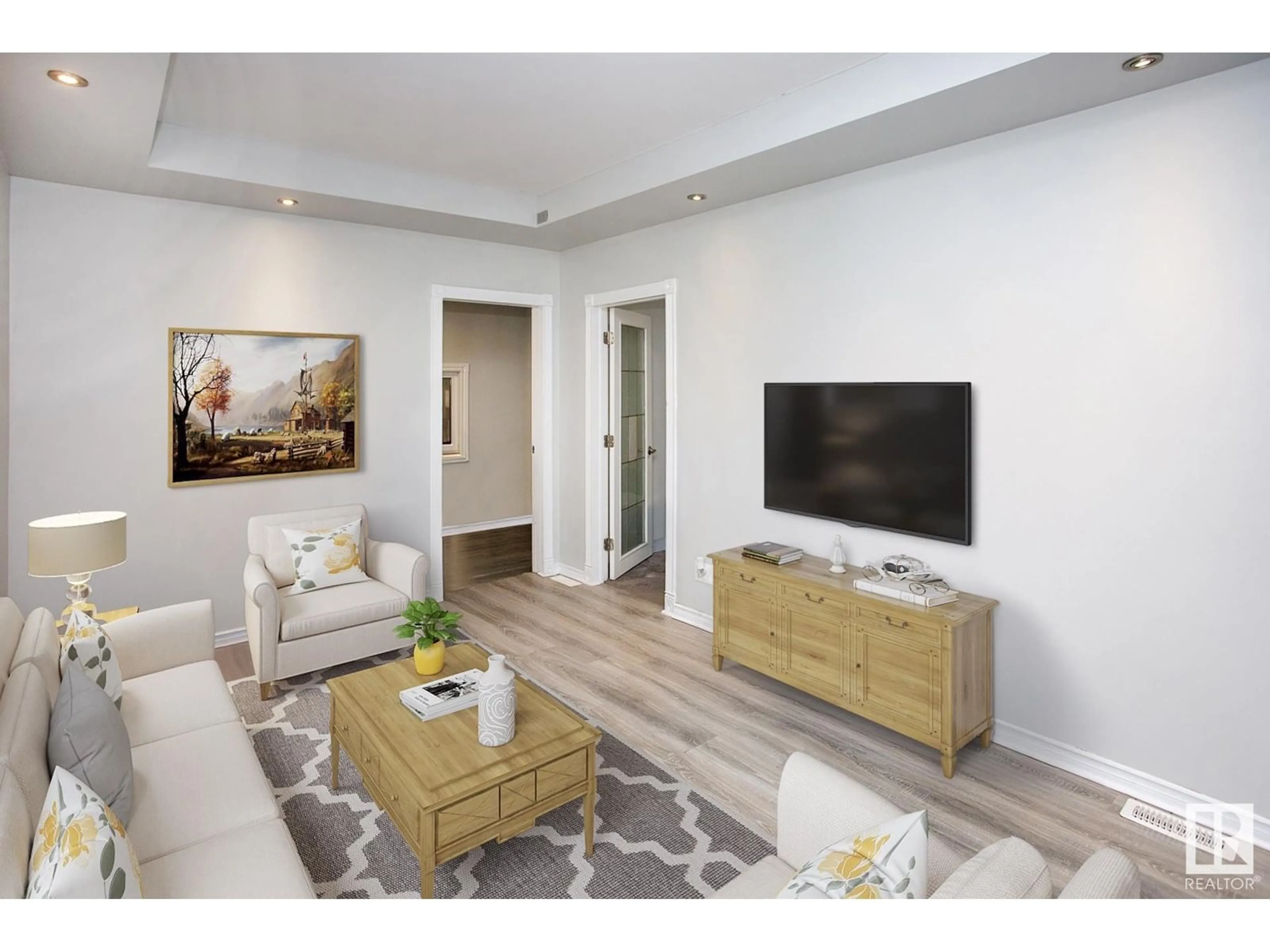 Living room with furniture, wood/laminate floor for 11536 83 ST, Edmonton Alberta T5B2Y5