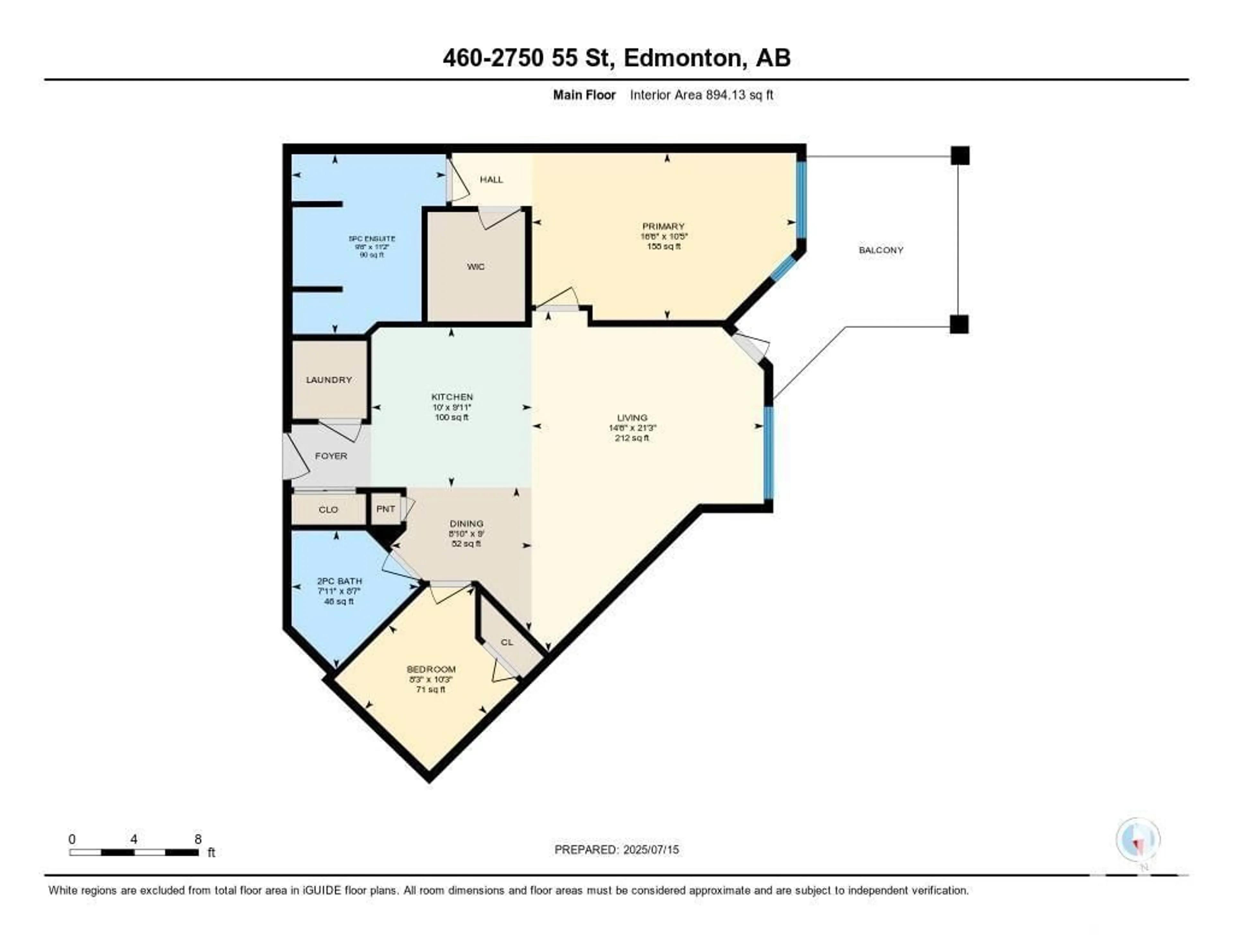 Floor plan for 460 2750 55 ST NW, Edmonton Alberta T6L7H5