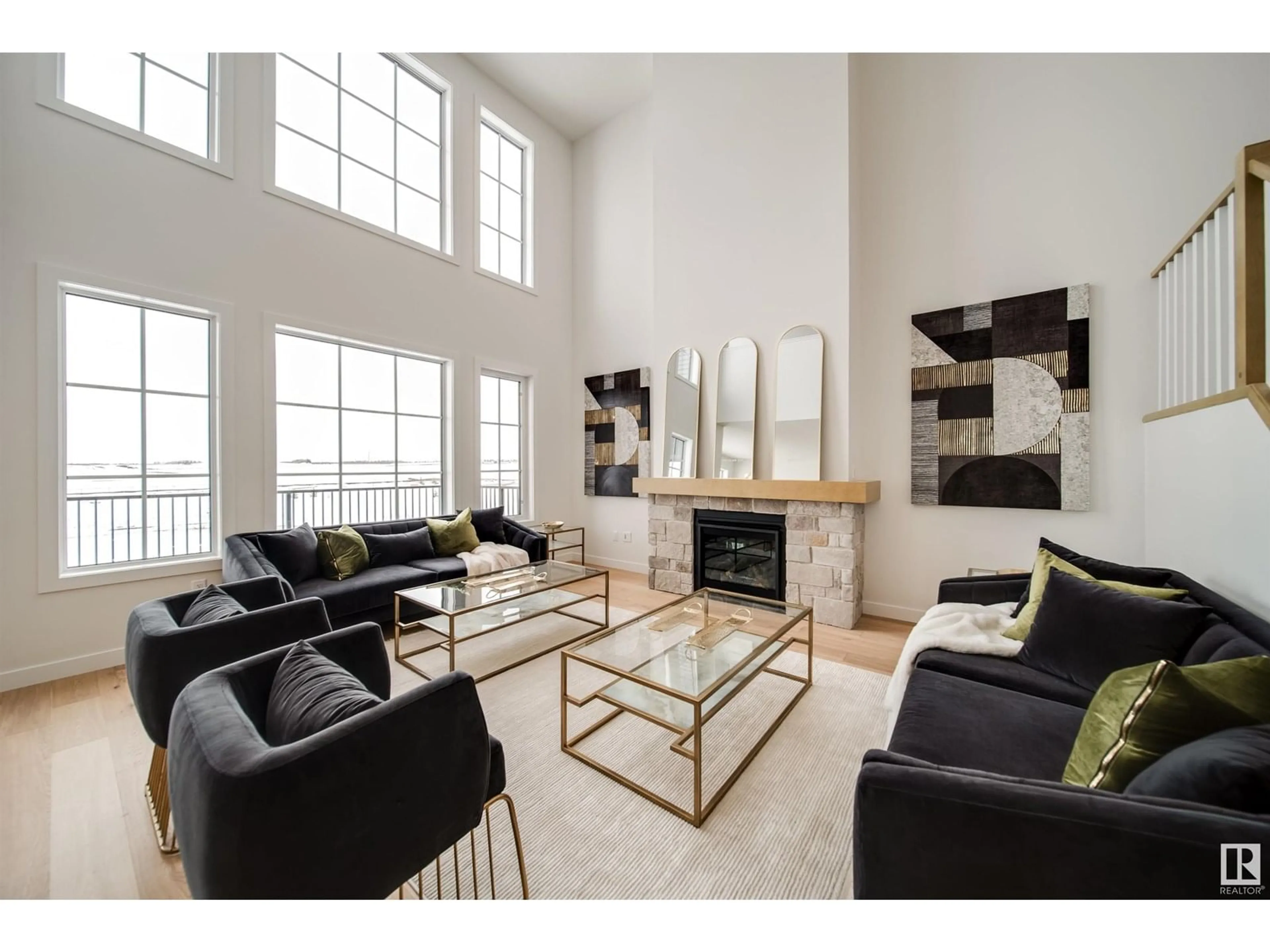 Living room with furniture, wood/laminate floor for 96 CHELLES WD, St. Albert Alberta T8T2C6