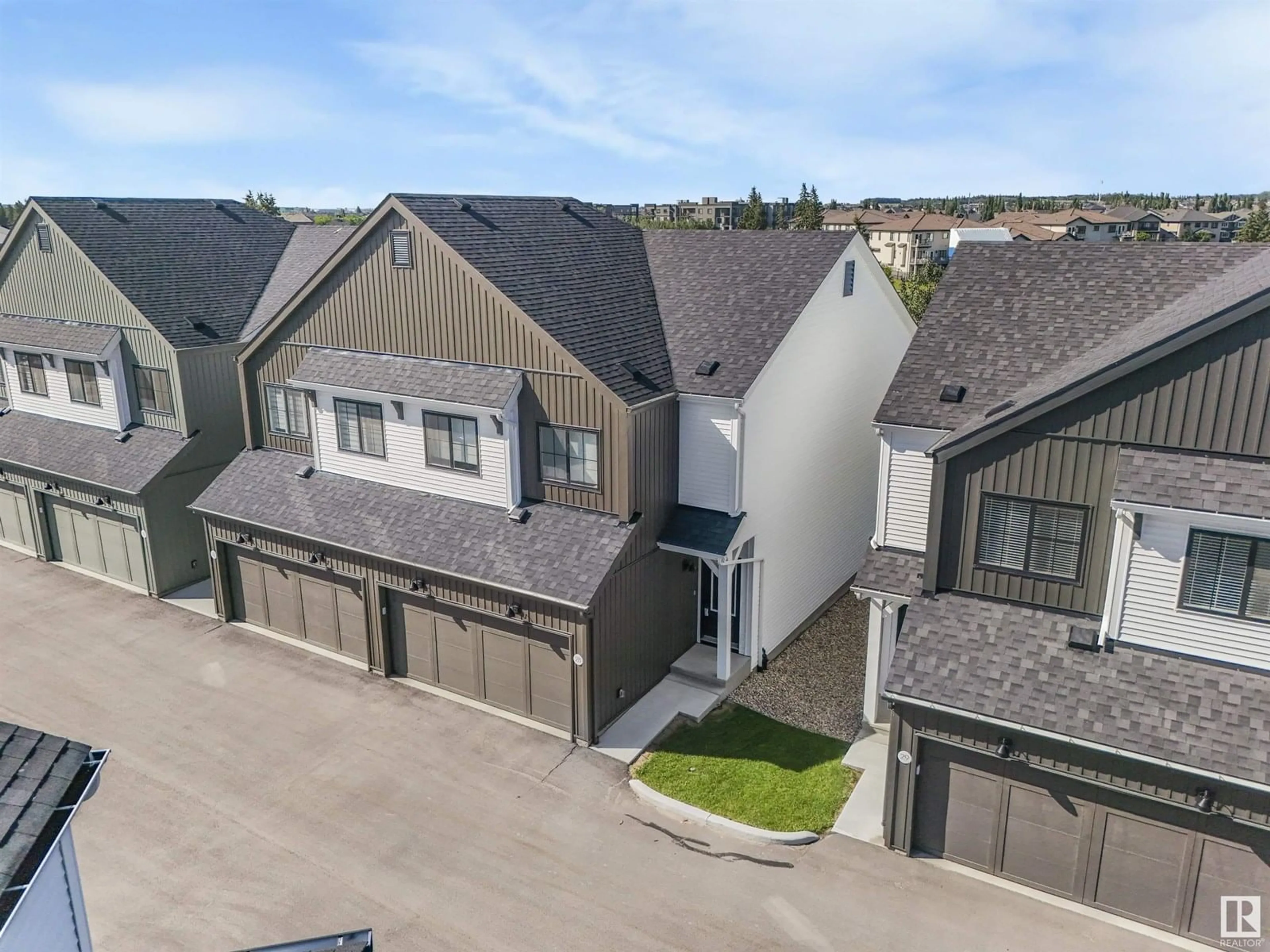 A pic from outside/outdoor area/front of a property/back of a property/a pic from drone, street for #28 - 1910 COLLIP VIEW VW, Edmonton Alberta T6W5H4