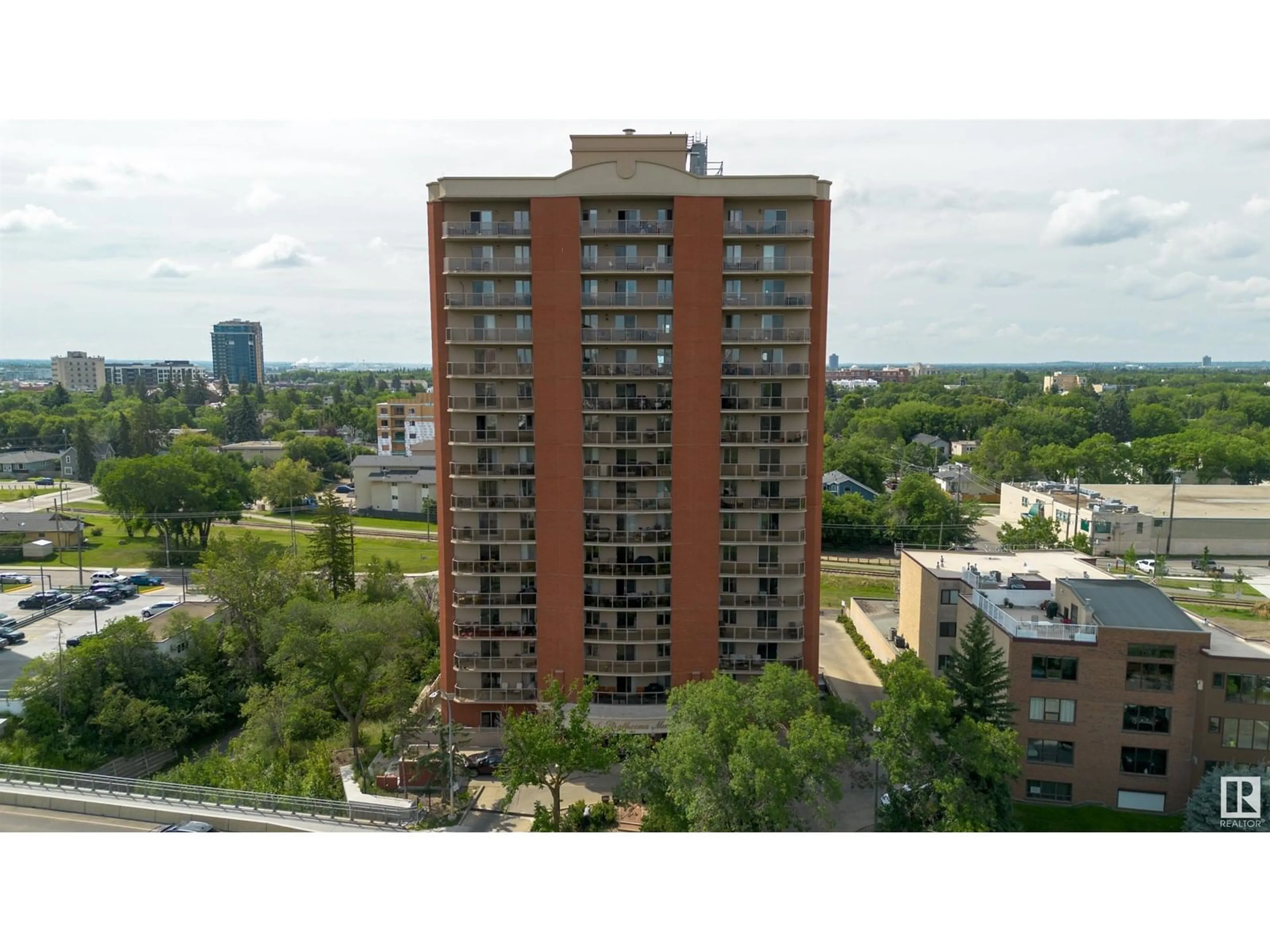 A pic from outside/outdoor area/front of a property/back of a property/a pic from drone, city buildings view from balcony for #1101 - 10649 SASKATCHEWAN DR NW, Edmonton Alberta T6E6S8