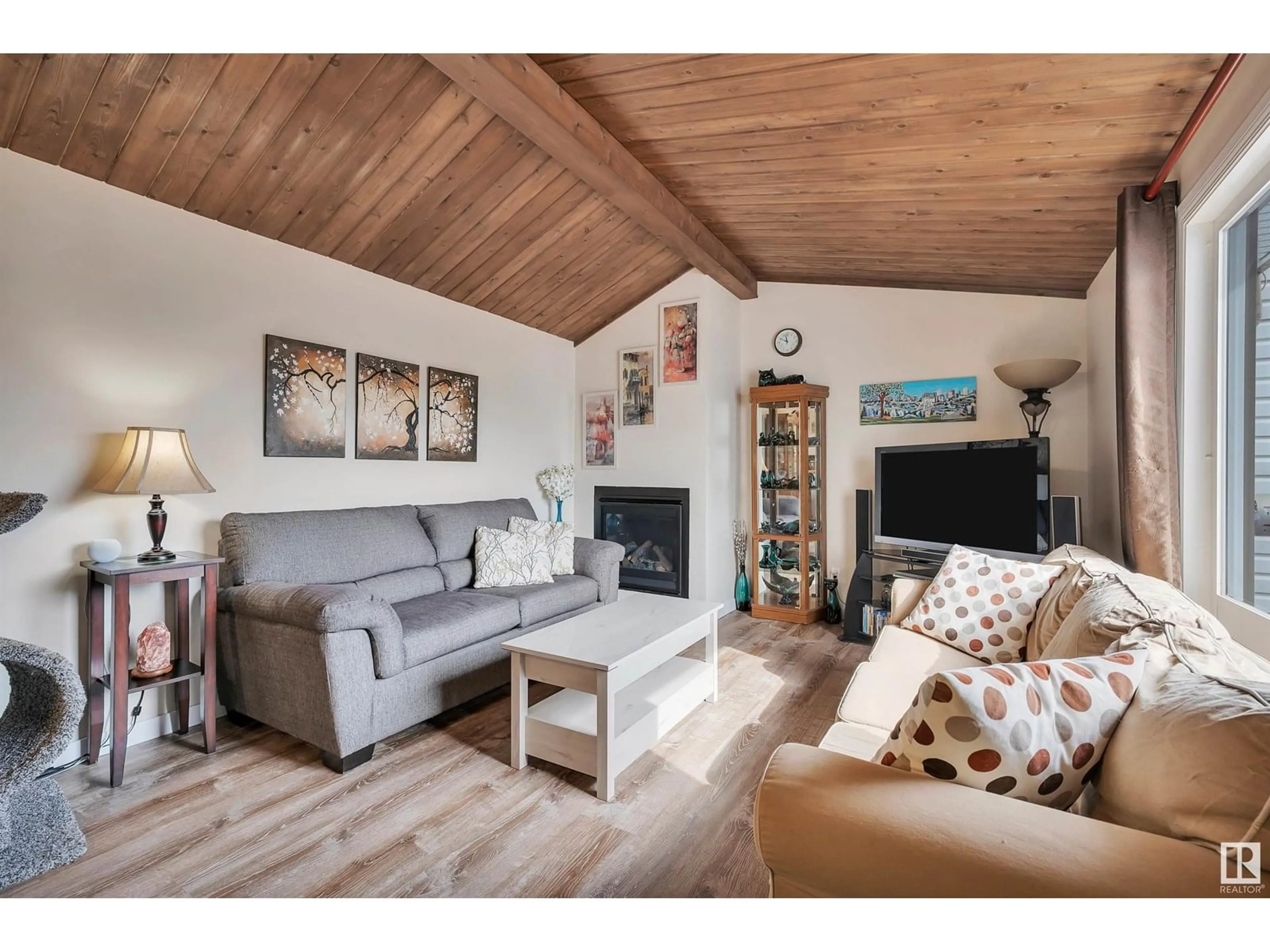 Living room with furniture, wood/laminate floor for #214 - 214 MARLBOROUGH PL, Edmonton Alberta T5T1Y6