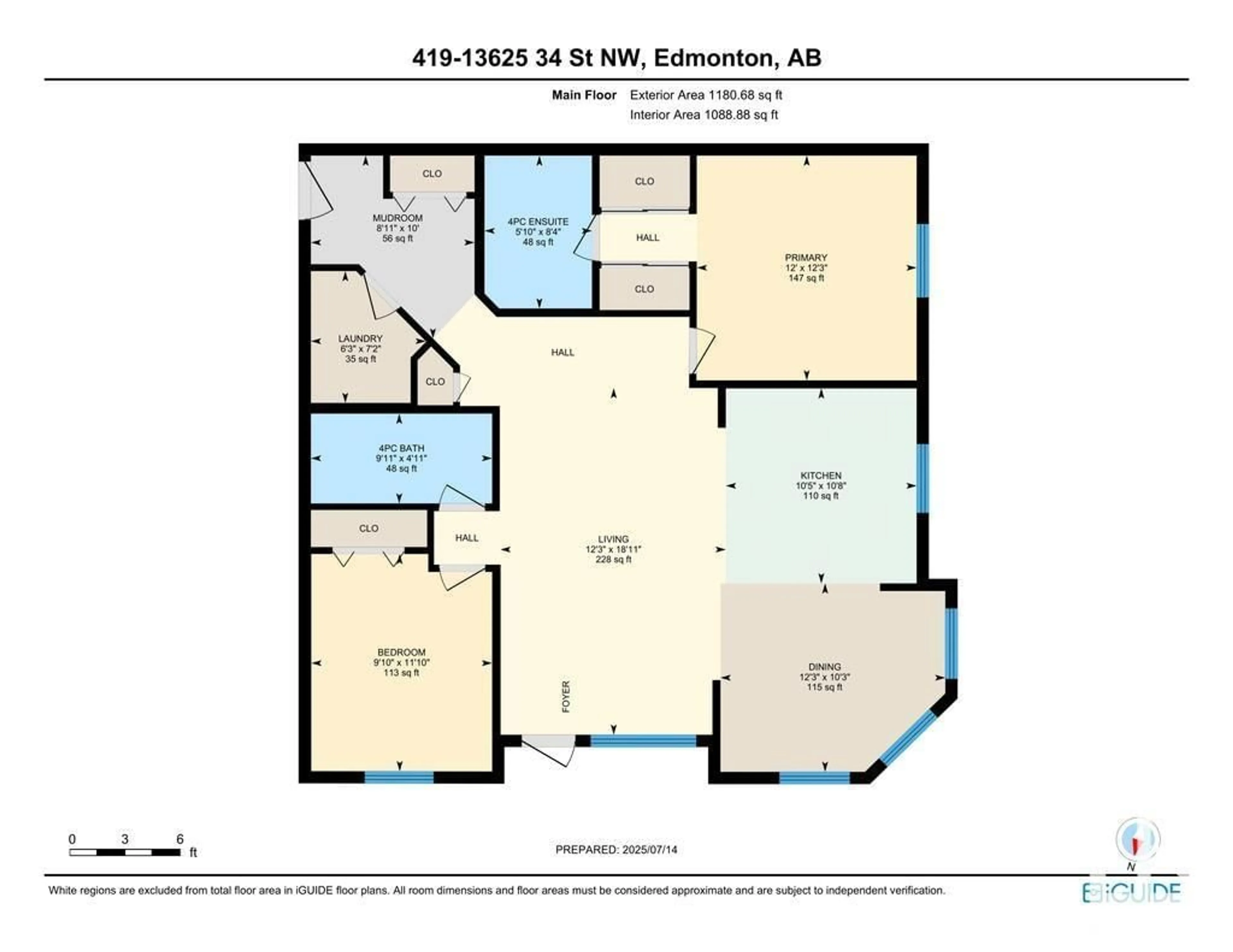 Floor plan for #419 - 13625 34 ST, Edmonton Alberta T5A0E3
