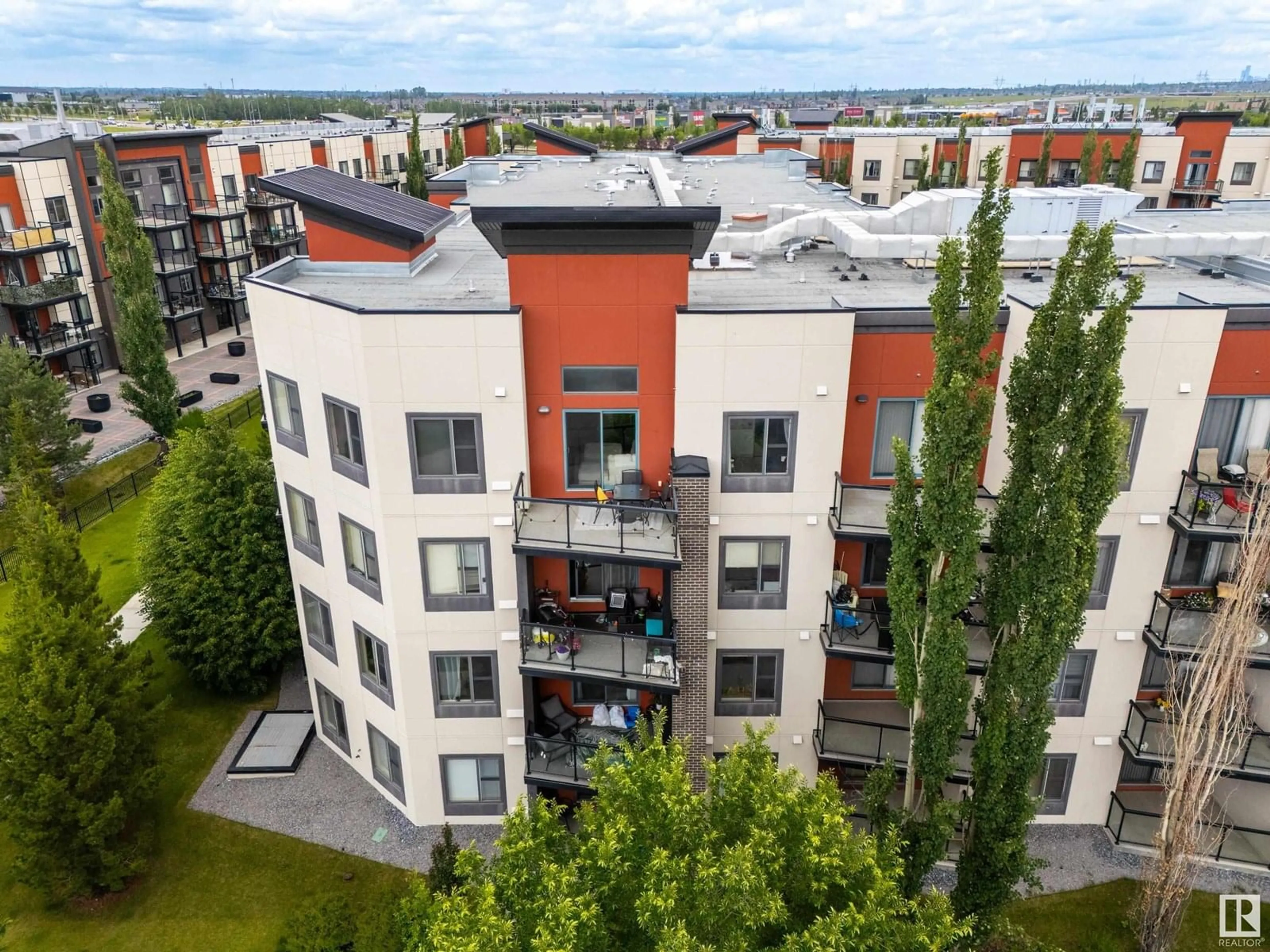 A pic from outside/outdoor area/front of a property/back of a property/a pic from drone, city buildings view from balcony for 308 - 438 AMBLESIDE LI, Edmonton Alberta T6W0V3