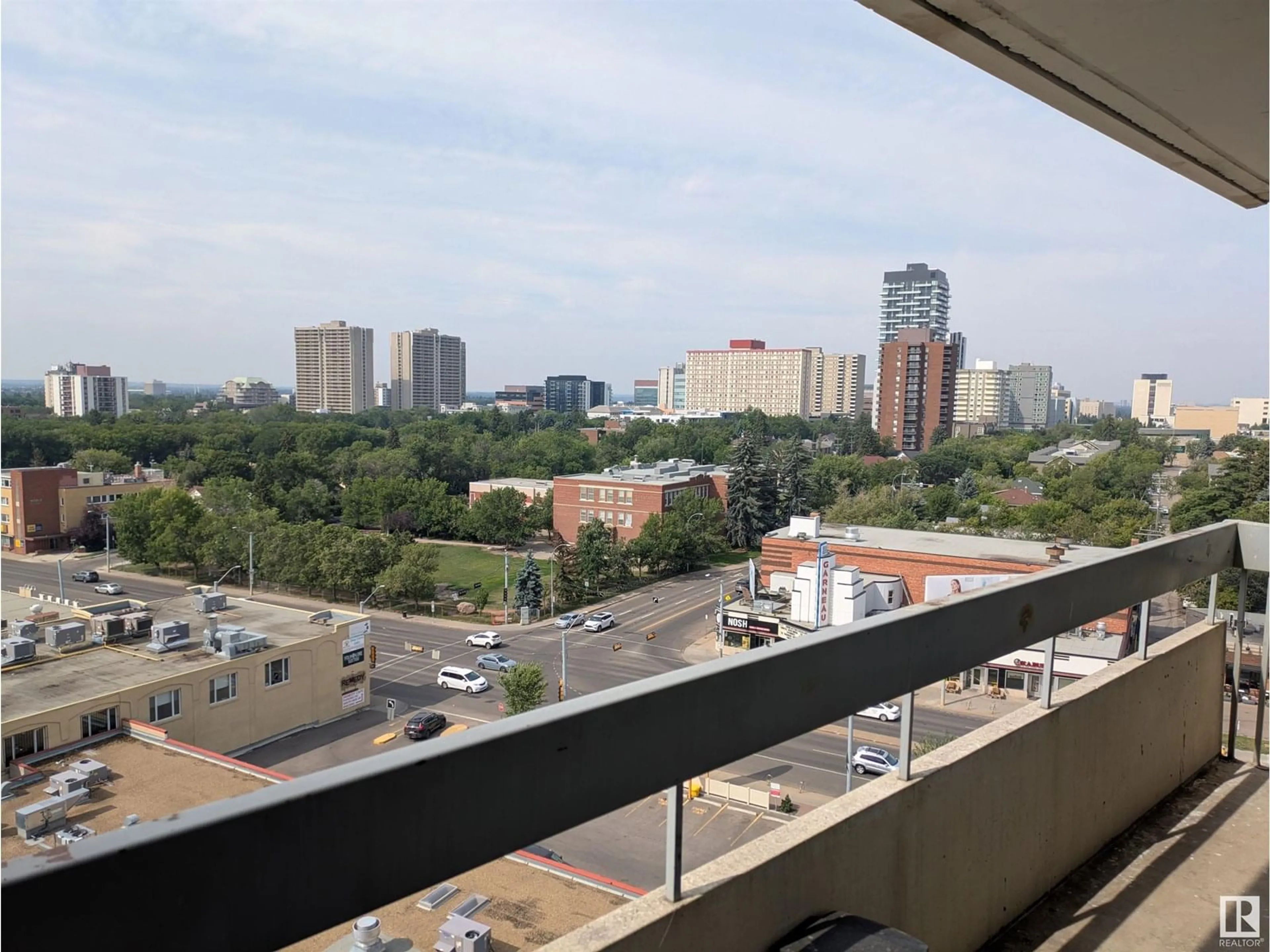 Balcony in the apartment, city buildings view from balcony for #1008 - 10883 SASKATCHEWAN DR, Edmonton Alberta T6E4S6