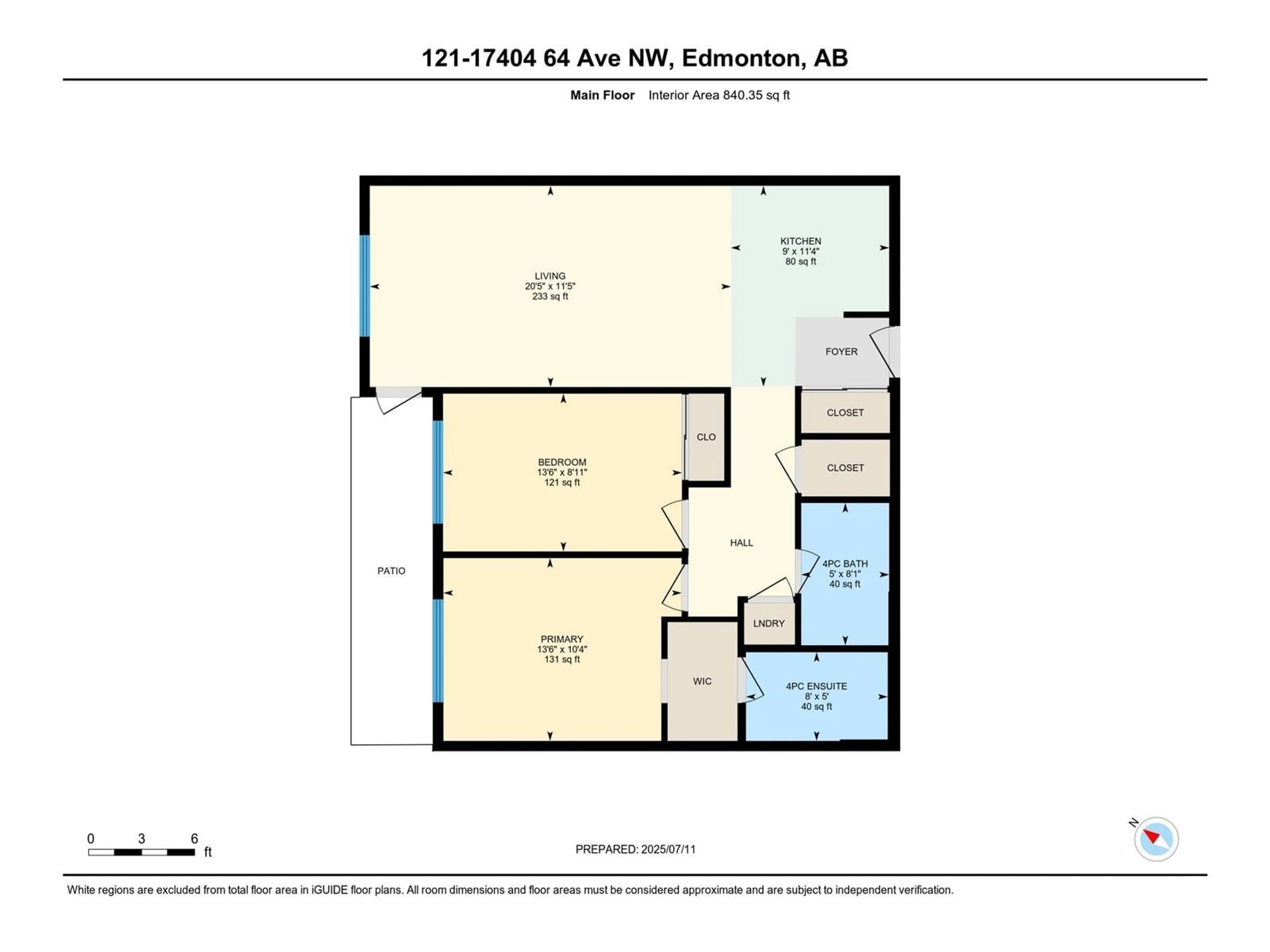 Floor plan for 121 17404 64 AV, Edmonton Alberta T6L4T1