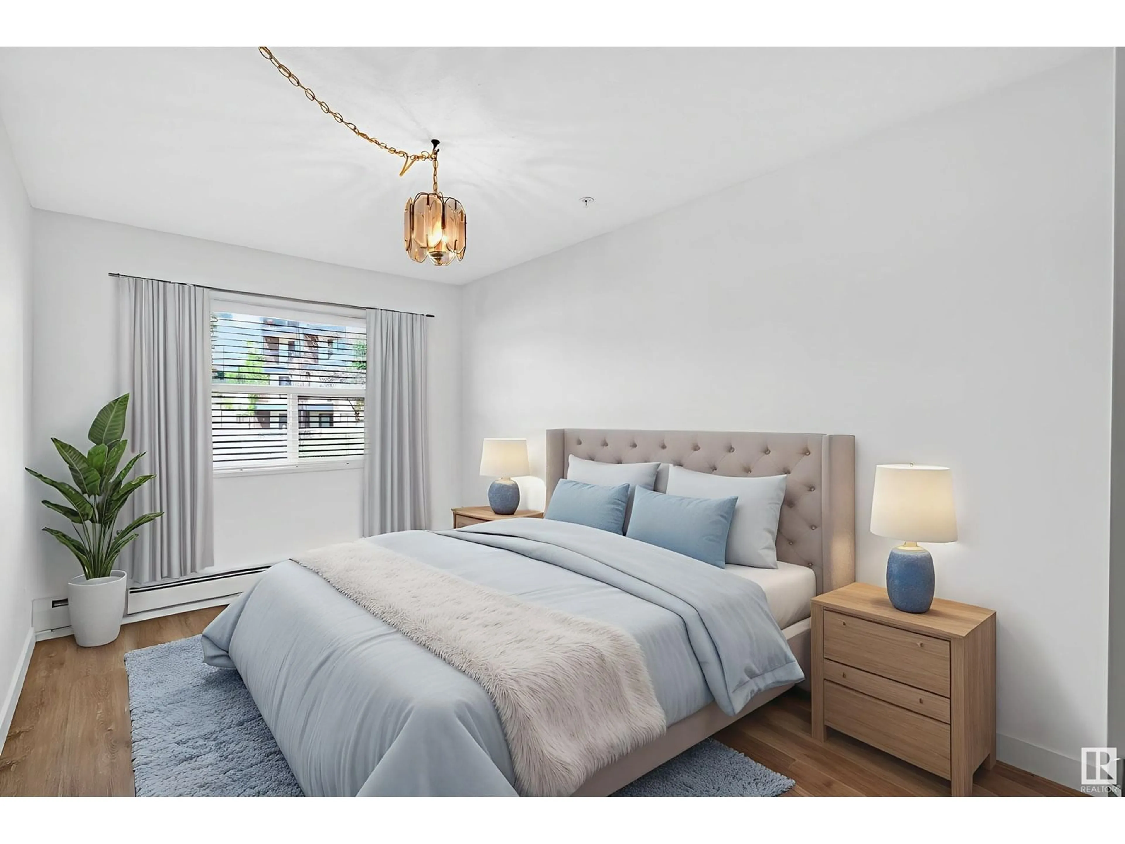 Bedroom with bed, wood/laminate floor for 121 17404 64 AV, Edmonton Alberta T6L4T1