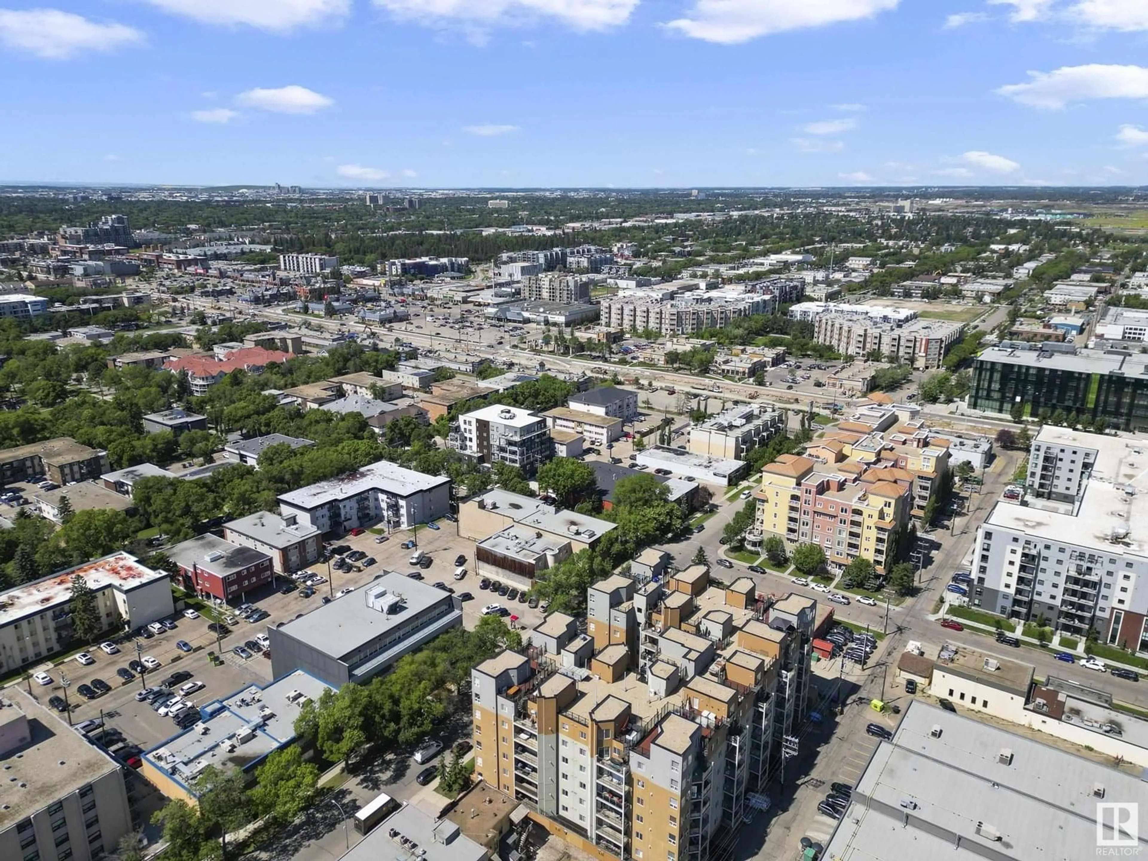 A pic from outside/outdoor area/front of a property/back of a property/a pic from drone, city buildings view from balcony for #414 - 10235 112 ST, Edmonton Alberta T5K1M7