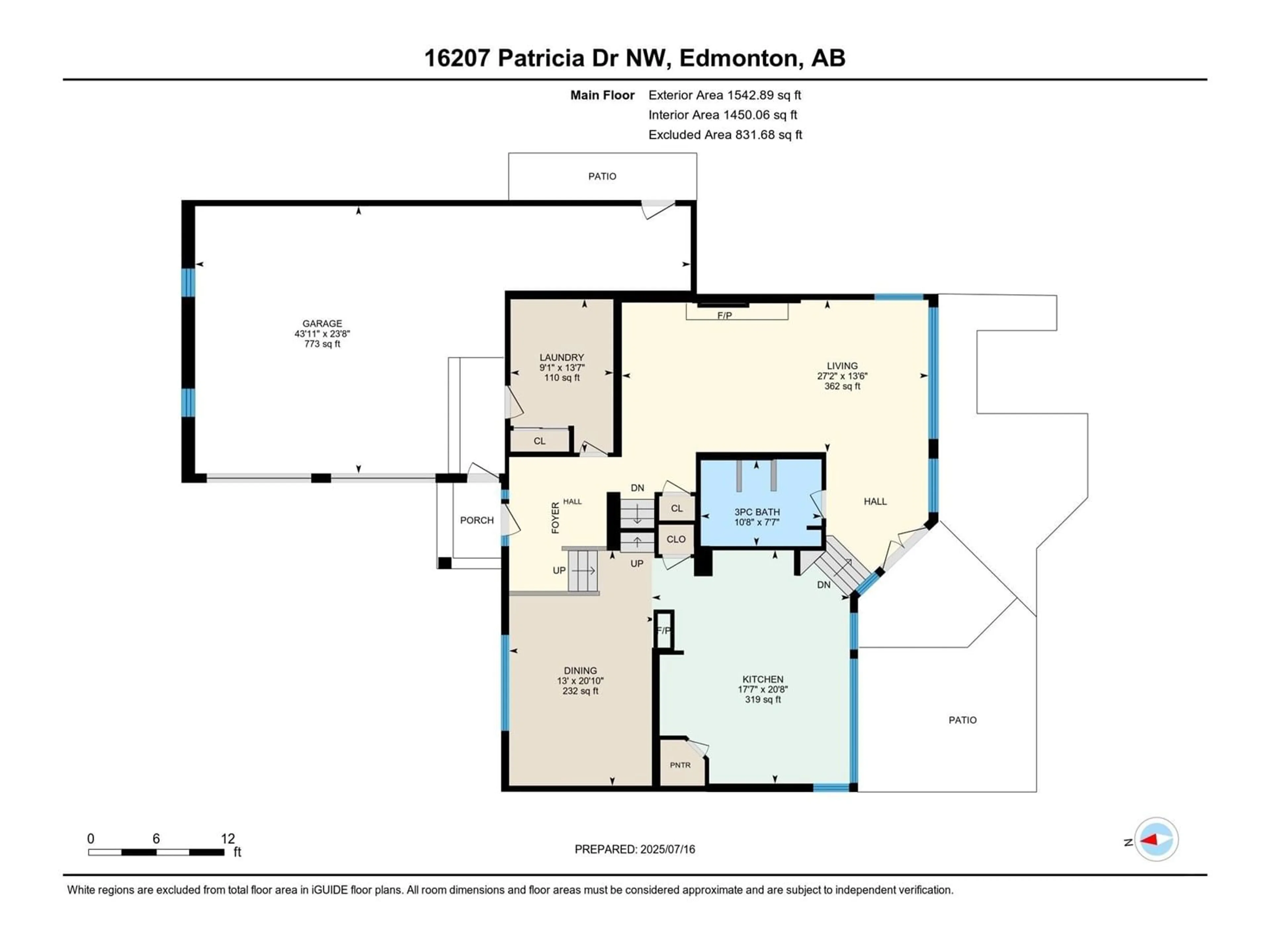 Floor plan for 16207 PATRICIA DR, Edmonton Alberta T5R5N3