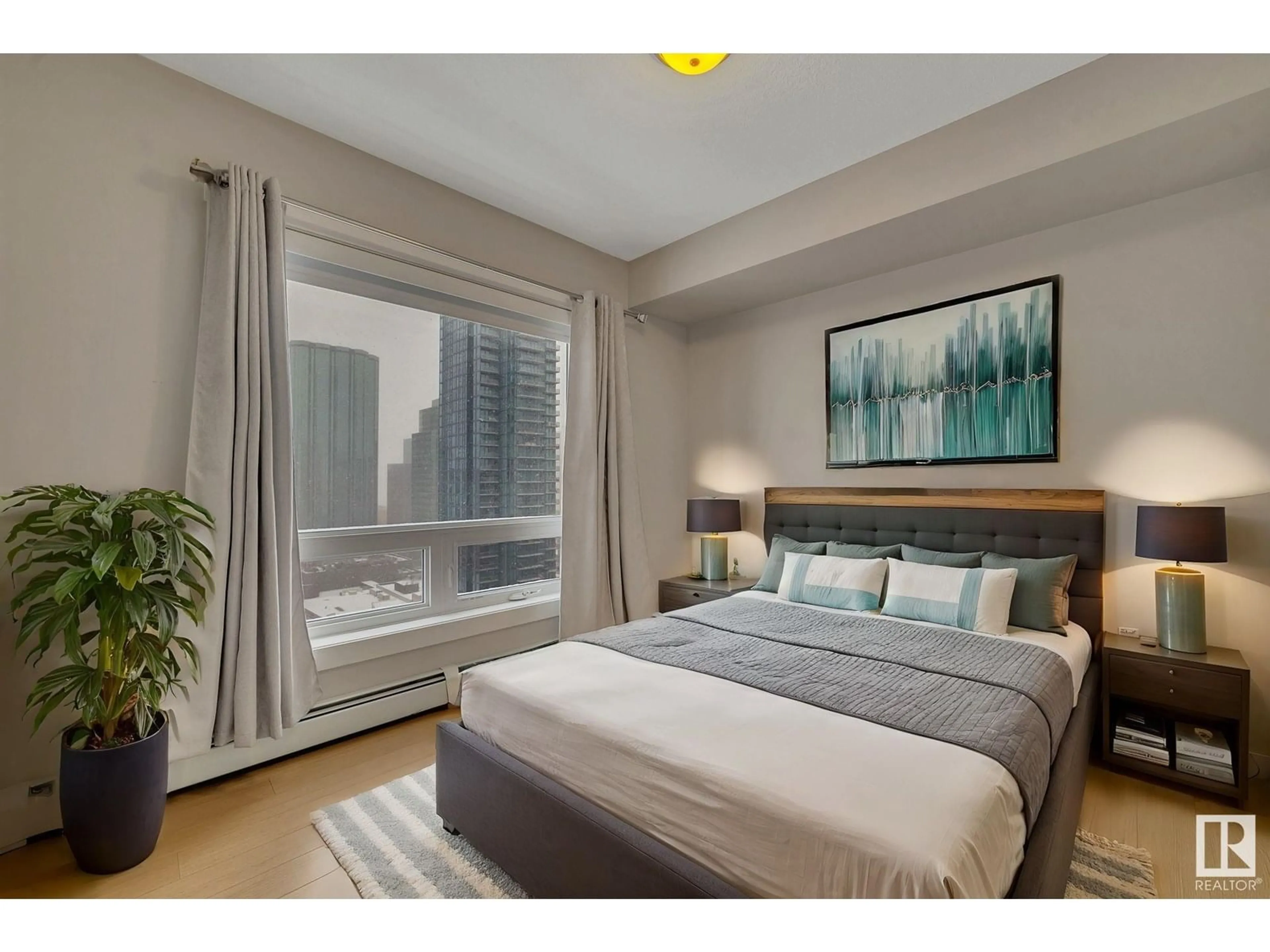 Bedroom with bed, unknown for 2107 10410 102 AV NW, Edmonton Alberta T5J0E9