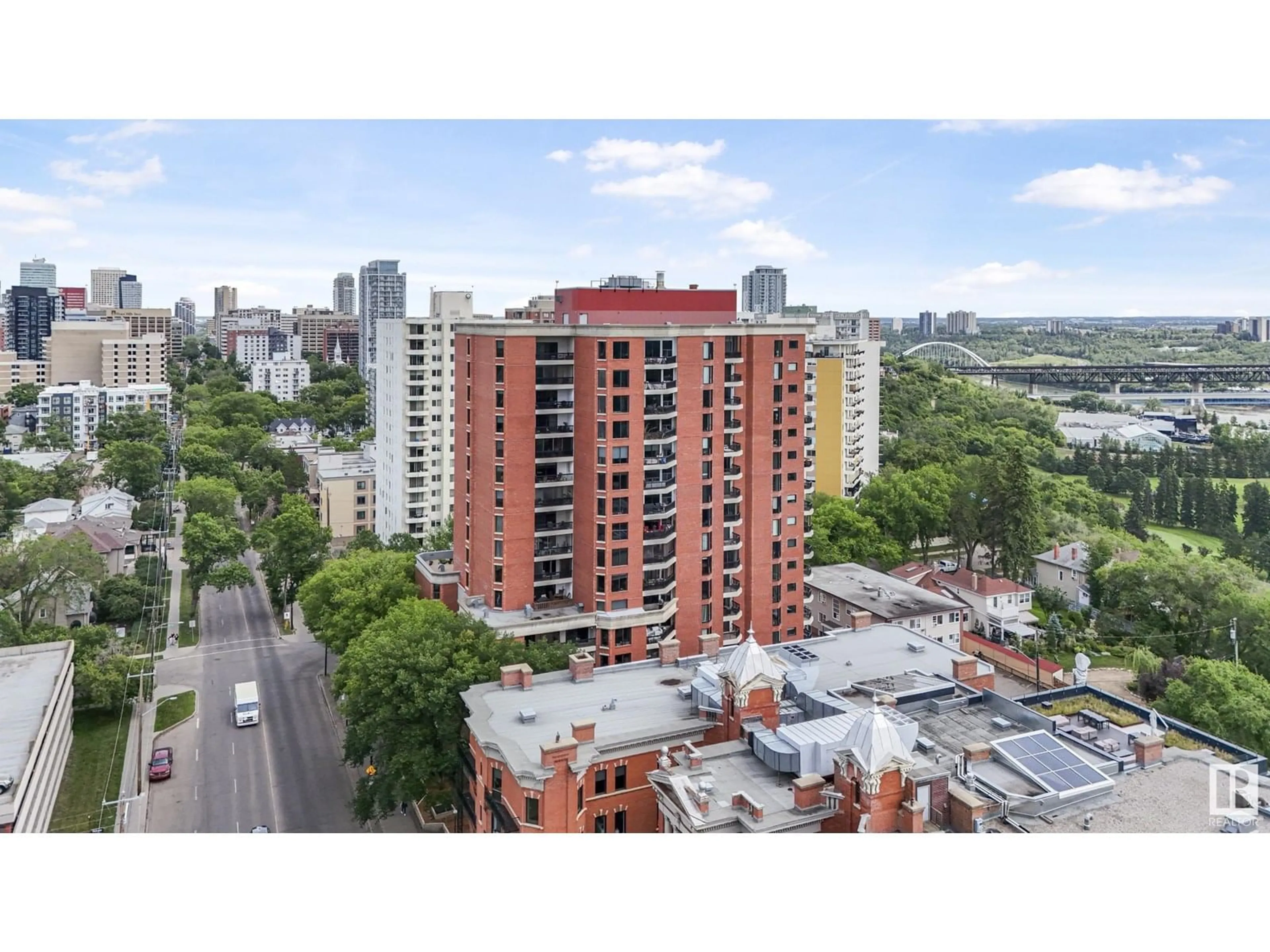 A pic from outside/outdoor area/front of a property/back of a property/a pic from drone, city buildings view from balcony for 701 - 11503 100 AV, Edmonton Alberta T5K2K7