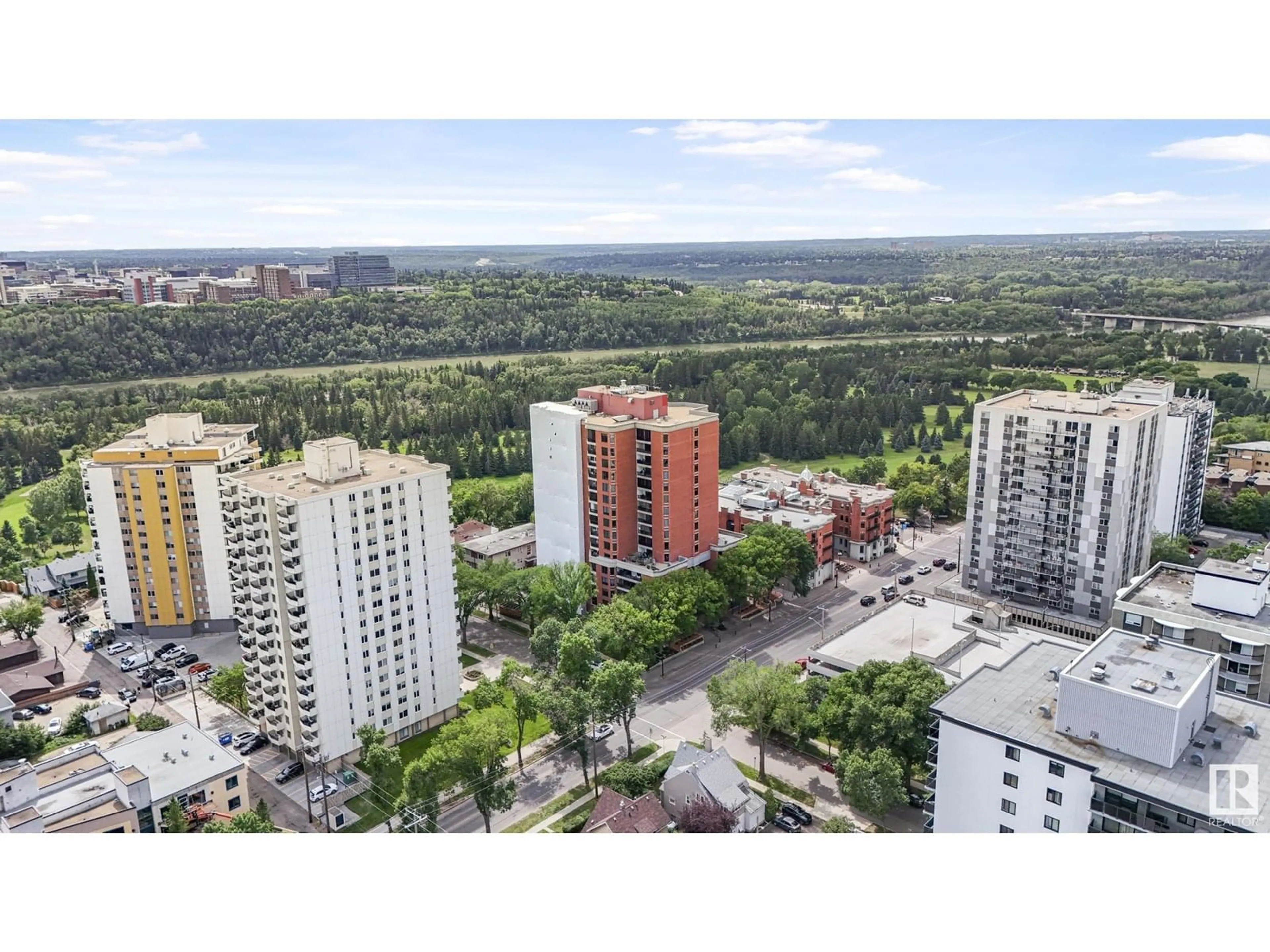A pic from outside/outdoor area/front of a property/back of a property/a pic from drone, city buildings view from balcony for 701 - 11503 100 AV, Edmonton Alberta T5K2K7