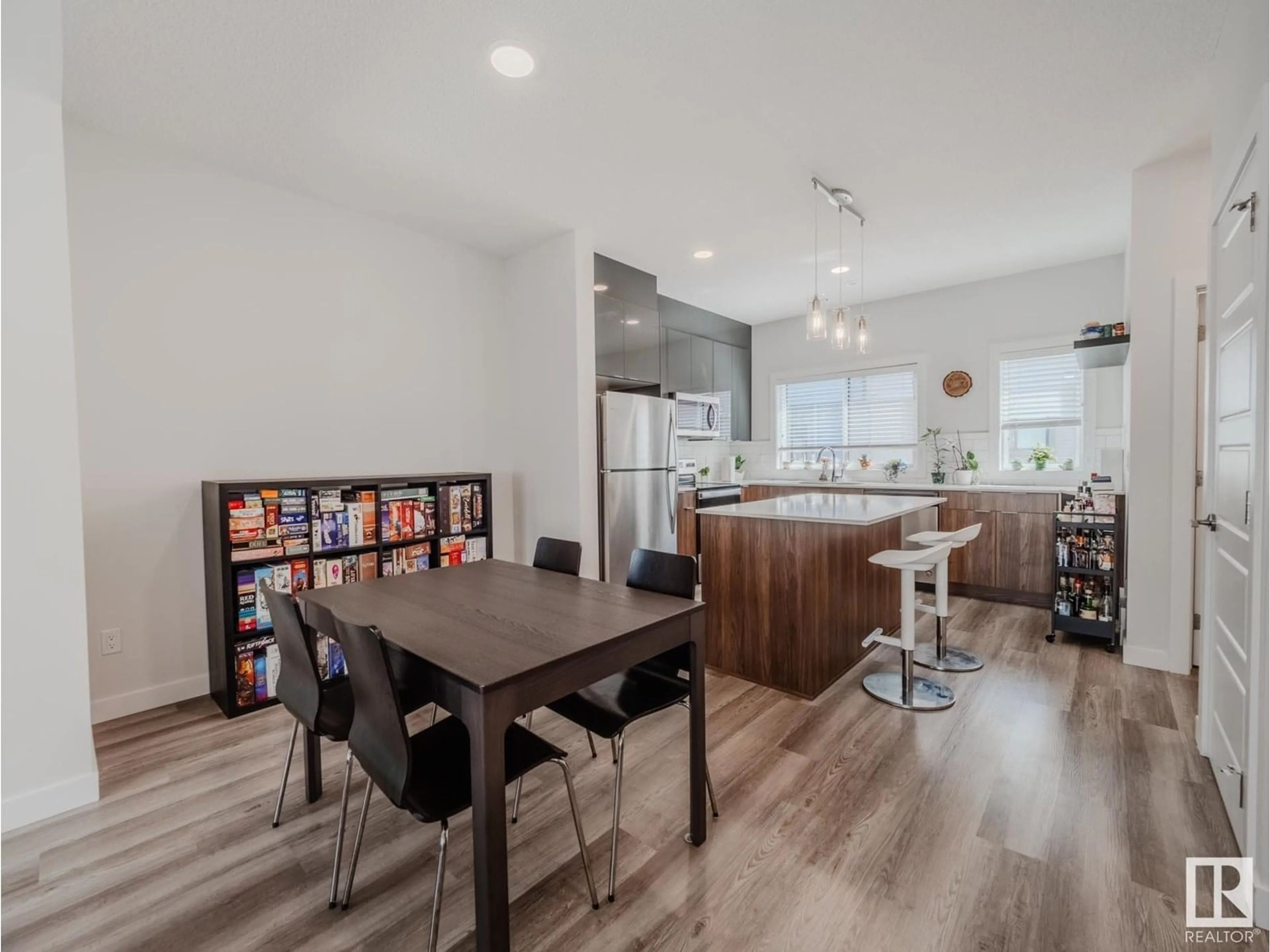 Open concept kitchen, wood/laminate floor for #21 - 1010 RABBIT HILL RD, Edmonton Alberta T6W4G7