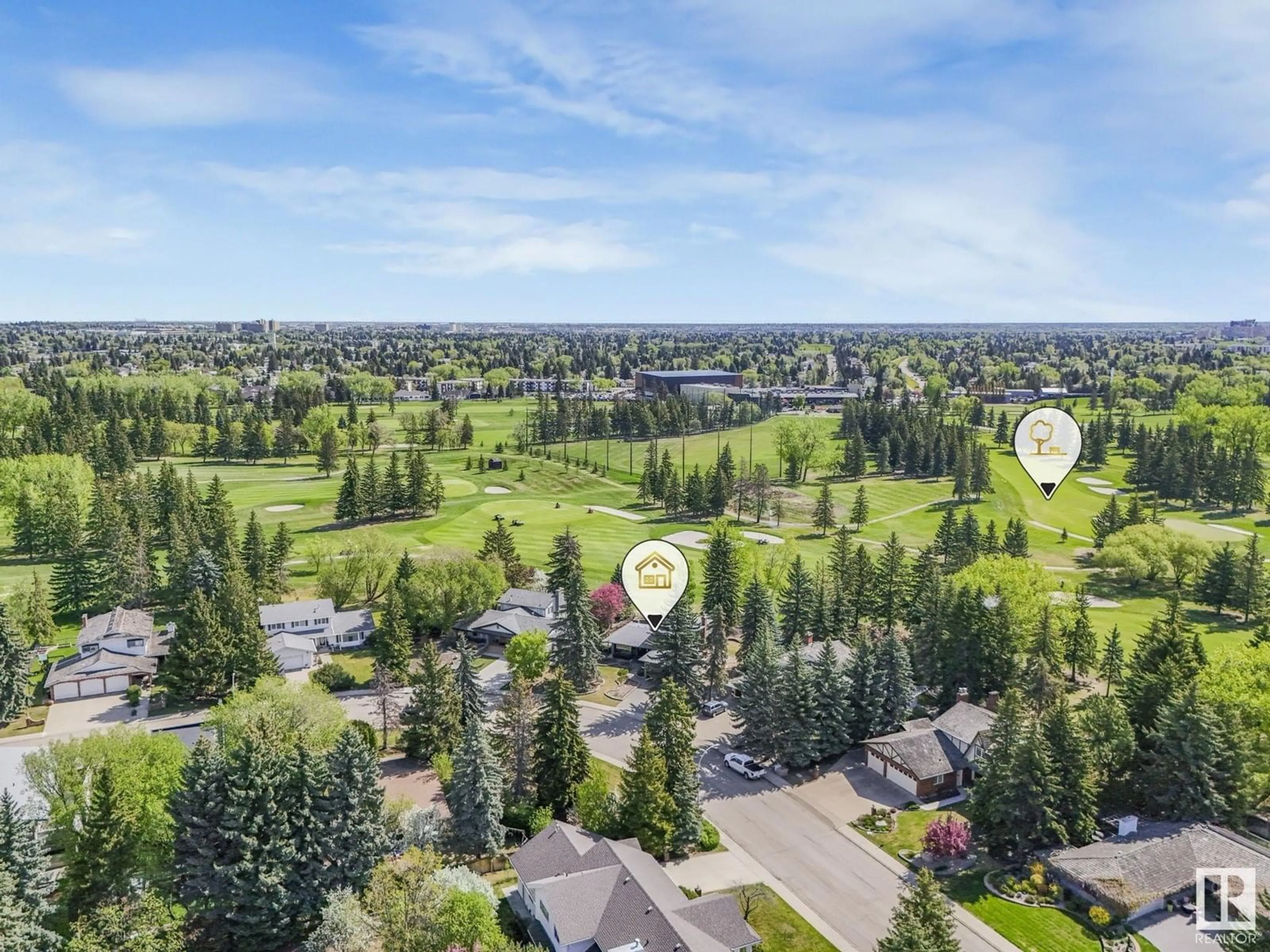 A pic from outside/outdoor area/front of a property/back of a property/a pic from drone, forest/trees view for 123 FAIRWAY DR, Edmonton Alberta T6J2C2