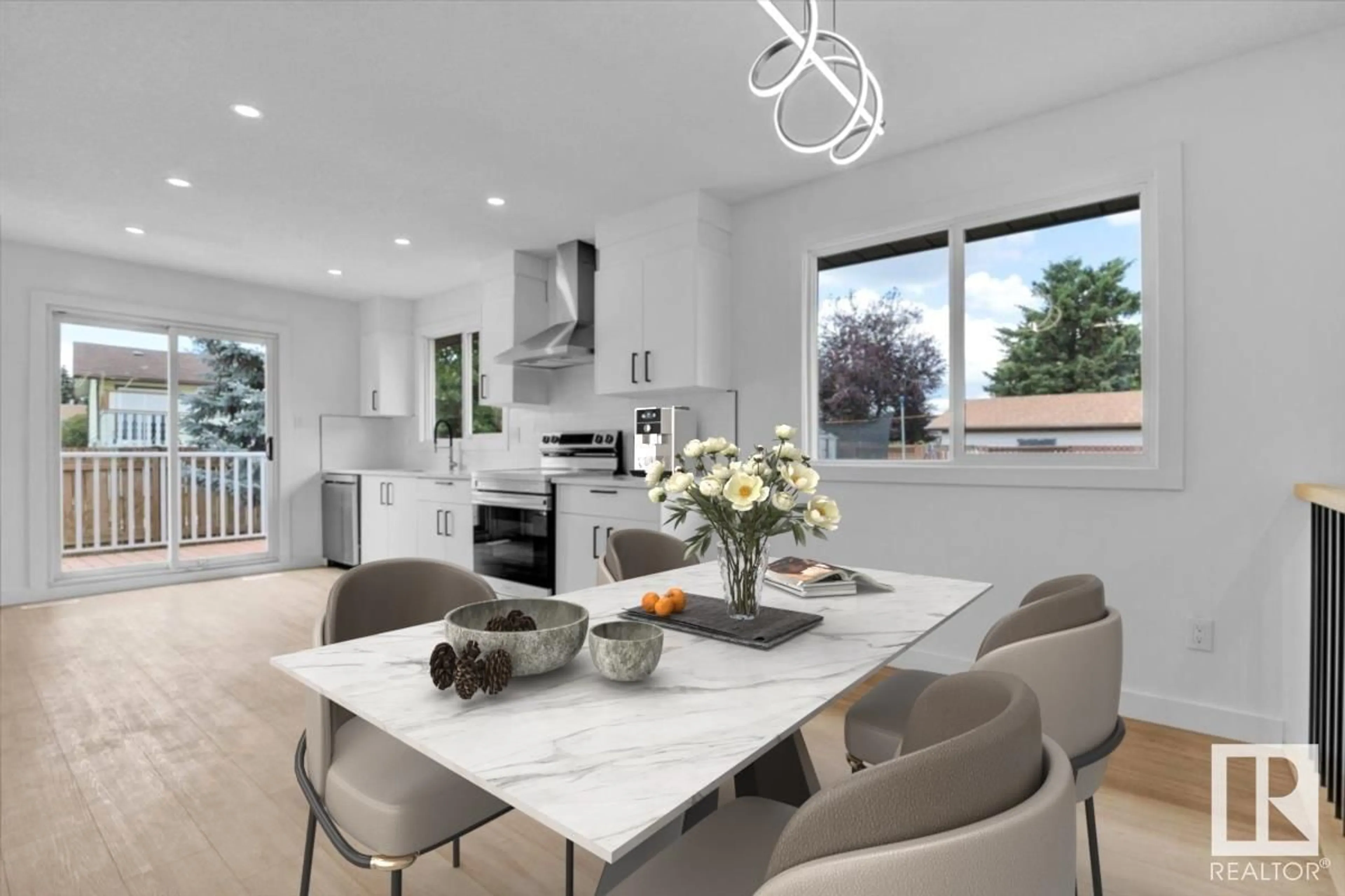 Open concept kitchen, ceramic/tile floor for 3152 78 ST, Edmonton Alberta T6K2Y2