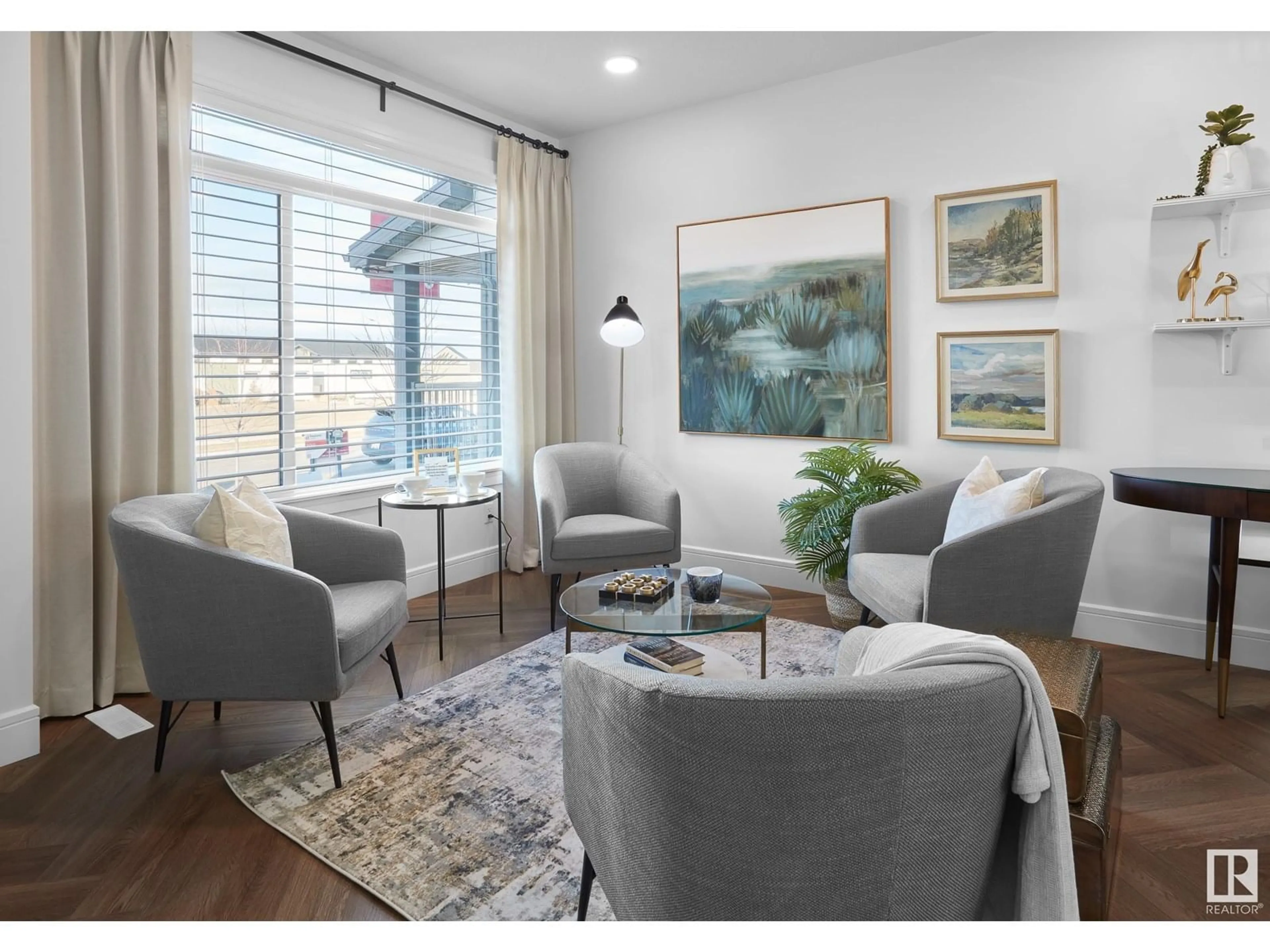 Living room with furniture, wood/laminate floor for 3755 ERLANGER DR, Edmonton Alberta T6M1R9