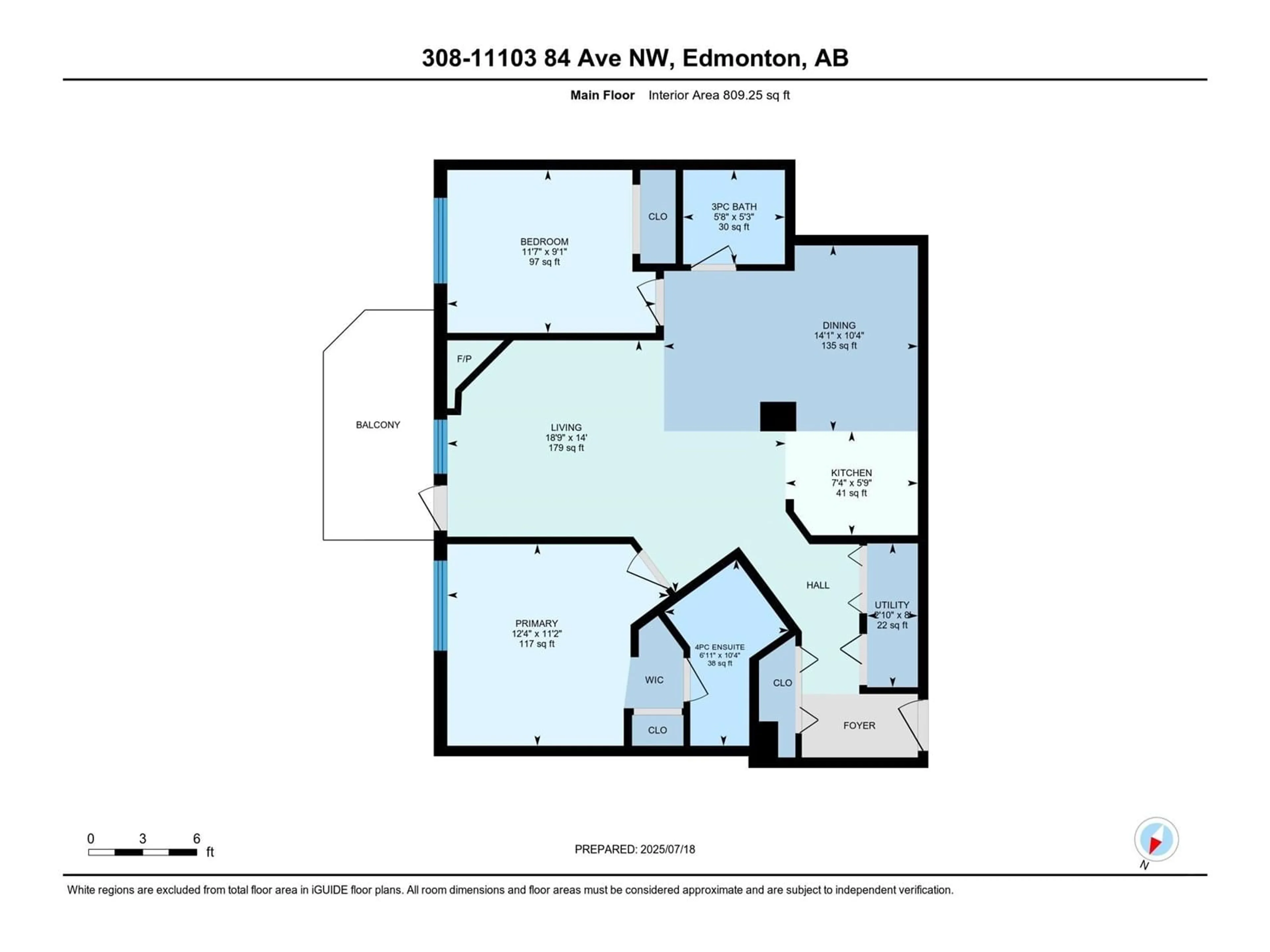 Floor plan for #308 - 11103 84 AV, Edmonton Alberta T6G2X4